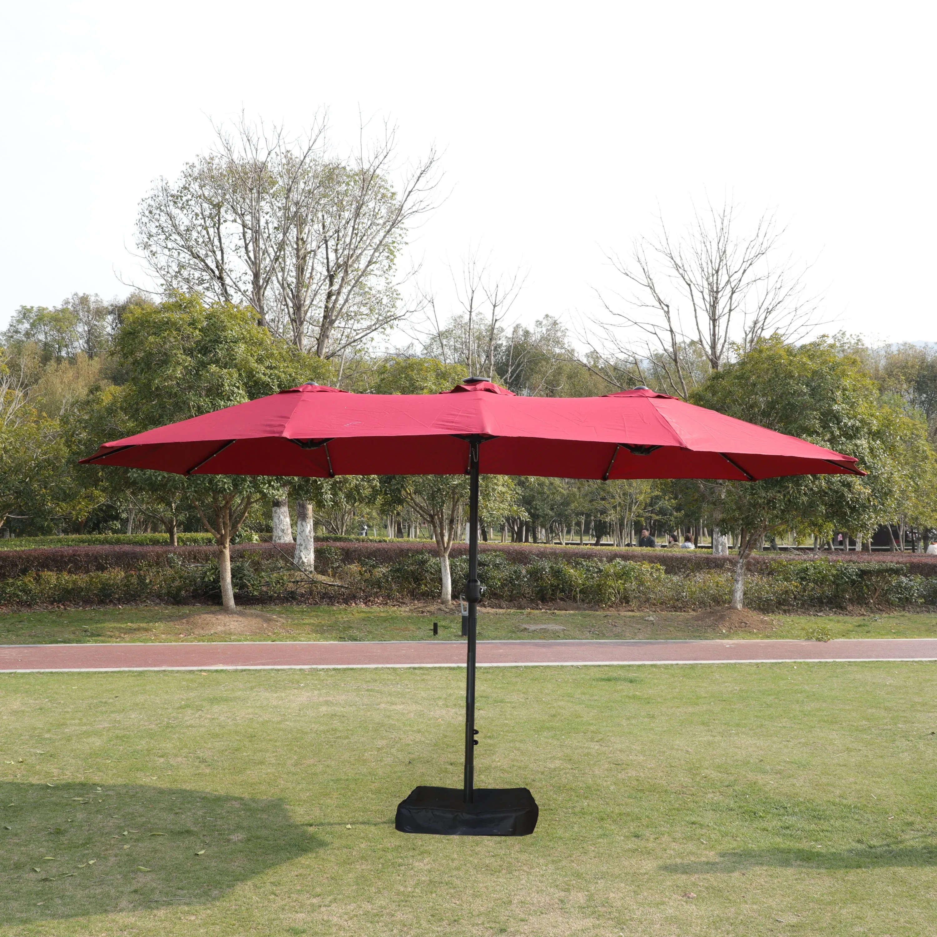 15x9ft Large Double-Sided Rectangular Outdoor Twin Patio Market Umbrella with light and base- red