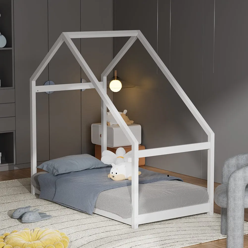 167 cm White Pine Wood House Frame Toddler Floor Bed