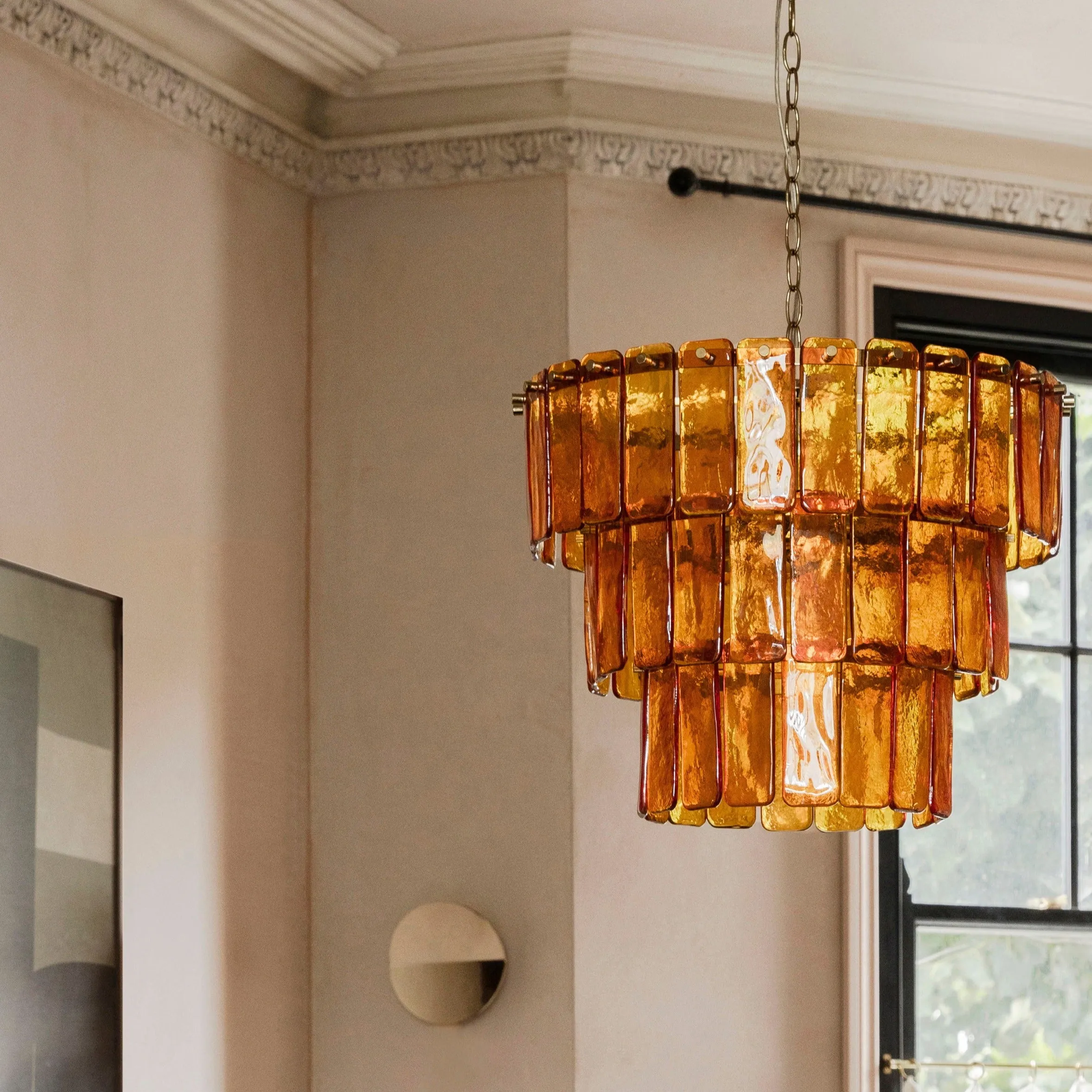 3 Tier Glass Chandelier | Amber