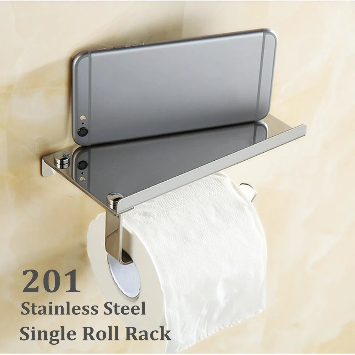 304 Stainless Steel Double Toilet Paper Holder Bathroom Roll Tissue Roller Holder Wall Storage Shelf Rack