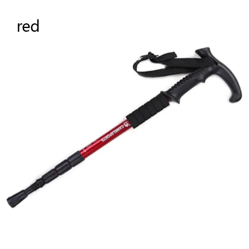 4-Section Outdoor Walking Stick Portable Telescopic Trekking Pole Anti Skid Aluminium Alloy Cane Elderly Camping Climbing Stick