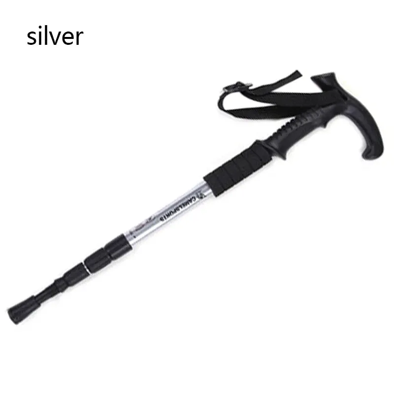 4-Section Outdoor Walking Stick Portable Telescopic Trekking Pole Anti Skid Aluminium Alloy Cane Elderly Camping Climbing Stick