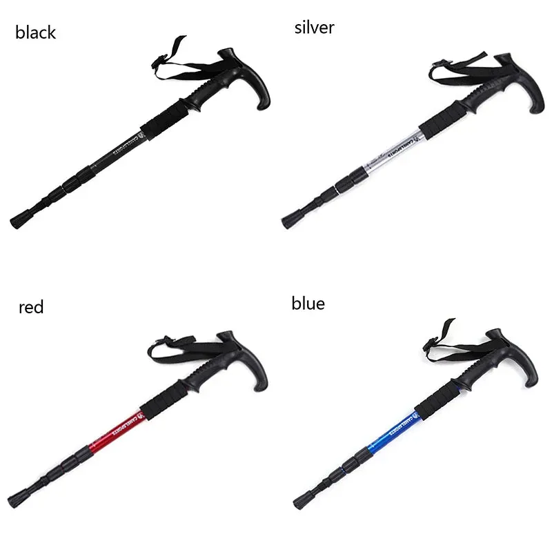 4-Section Outdoor Walking Stick Portable Telescopic Trekking Pole Anti Skid Aluminium Alloy Cane Elderly Camping Climbing Stick