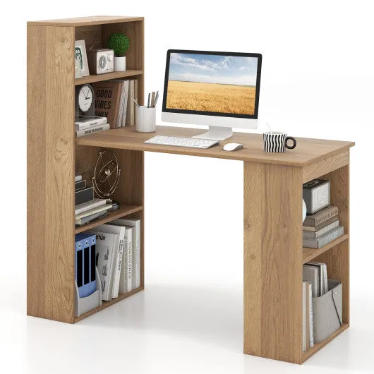 48 Inch Computer Desk with 4-Tier Bookcase and CPU Stand-Natural