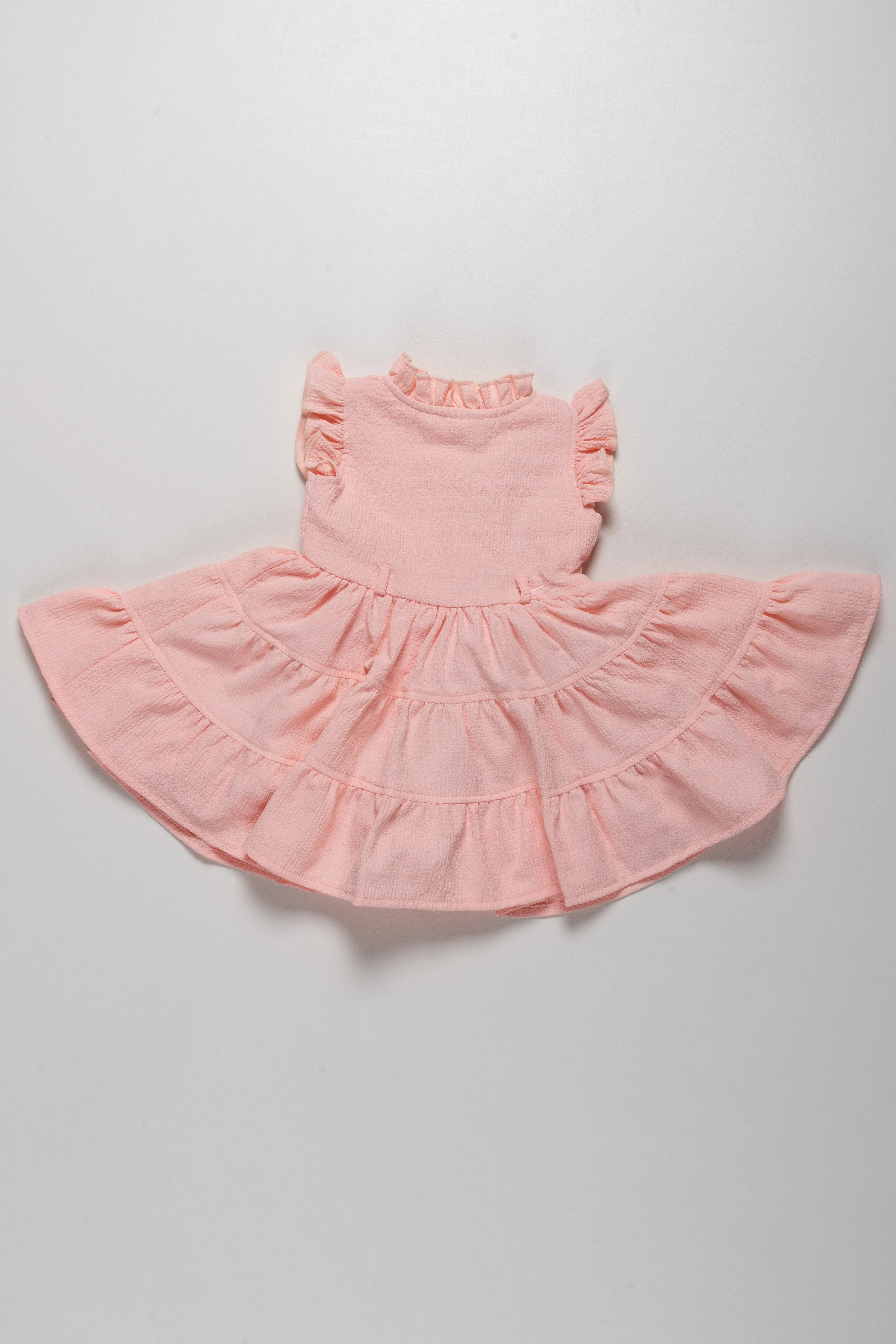 Adorable Girls Pink Cotton Ruffle Frock with Floral Embroidery