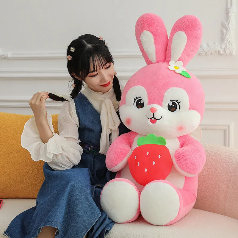 Adorable Plush Rabbit with Juicy Strawberry Companion