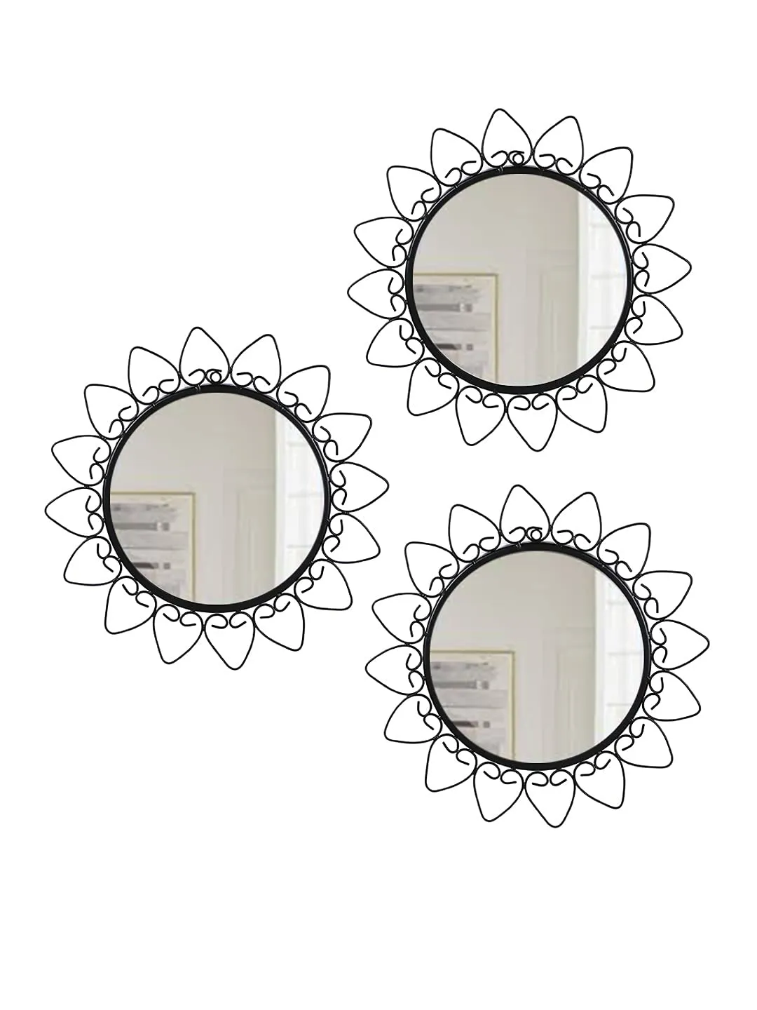 Arsalan Decorative Mirror Wall Mounted Hanging Mirror Sculpture Metal Double Circle Design Modern Art Mirror Home Decor (40 x 40 cm) (Gold, framed, round)