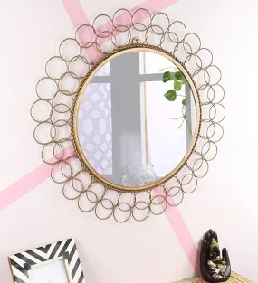 Arsalan Decorative Mirror Wall Mounted Hanging Mirror Sculpture Metal Double Circle Design Modern Art Mirror Home Decor (40 x 40 cm) (Gold, framed, round)