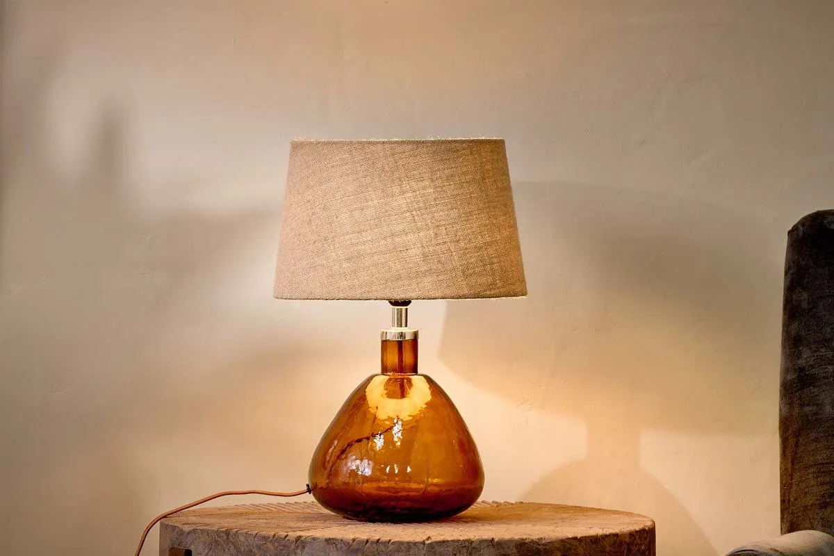 Baba Recycled Glass Lamp - Burnt Amber - Small Wide