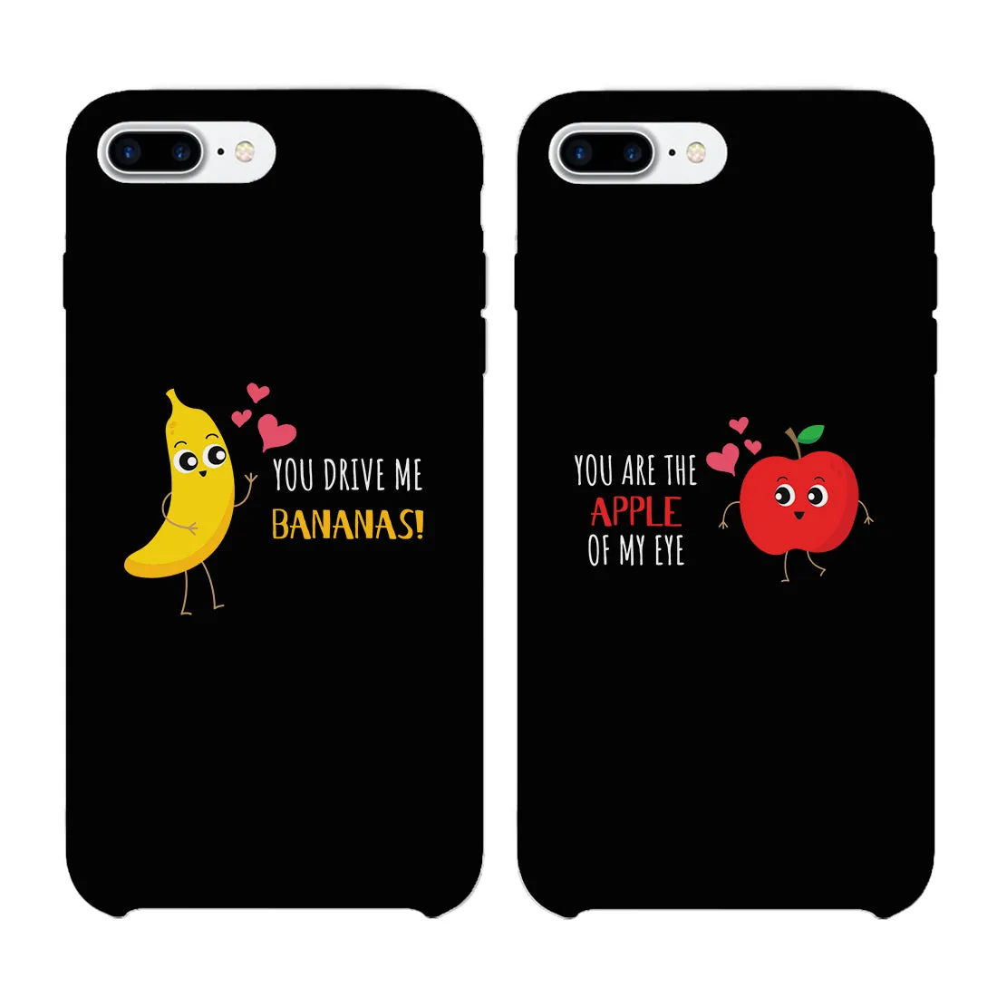 Bananas and Apple Matching Black Couple Phone Cases