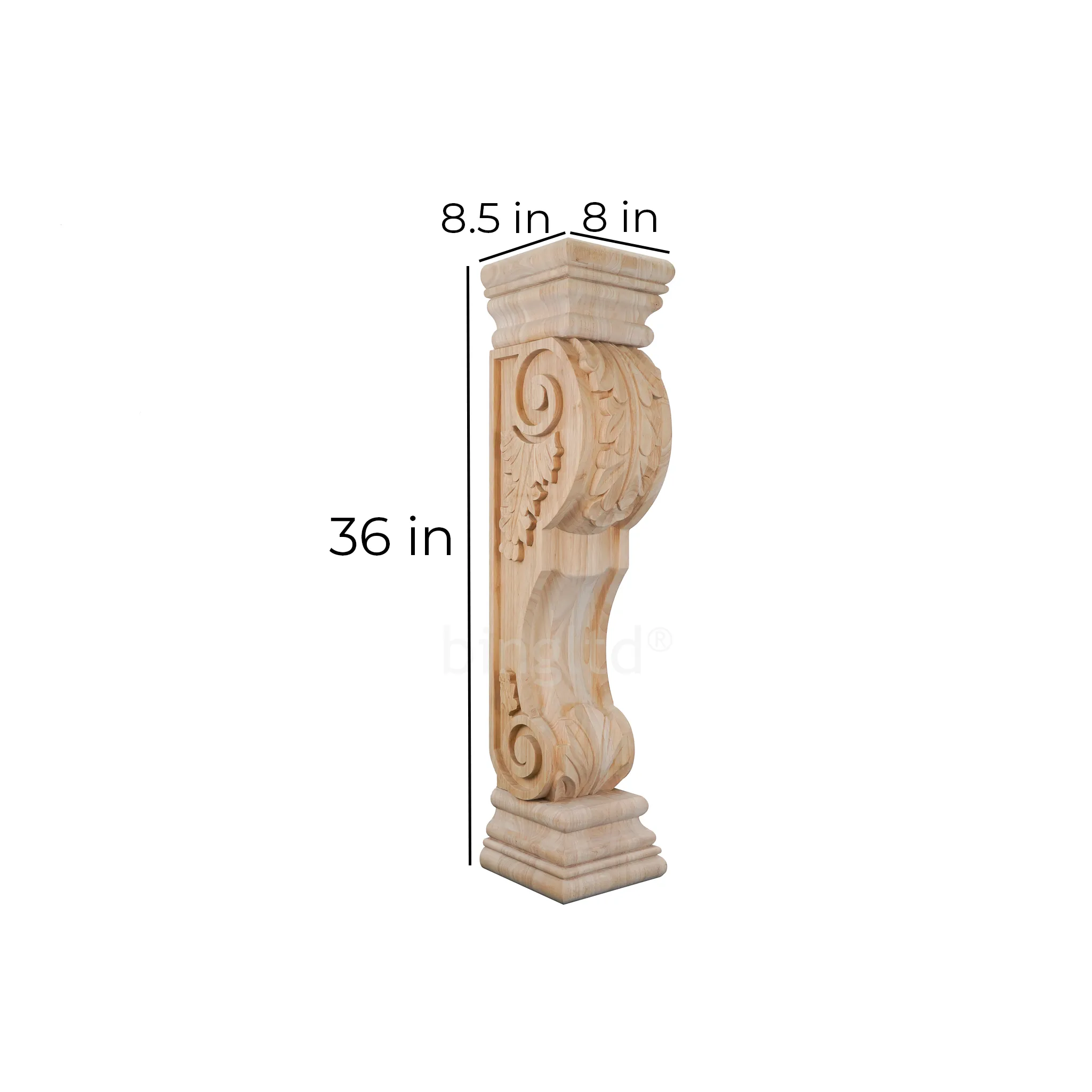 bingltd - 35.5" Fluted Acanthus Leaf Style Mantel Fireplace Leg Corbel (FL-008-RW-UNF)