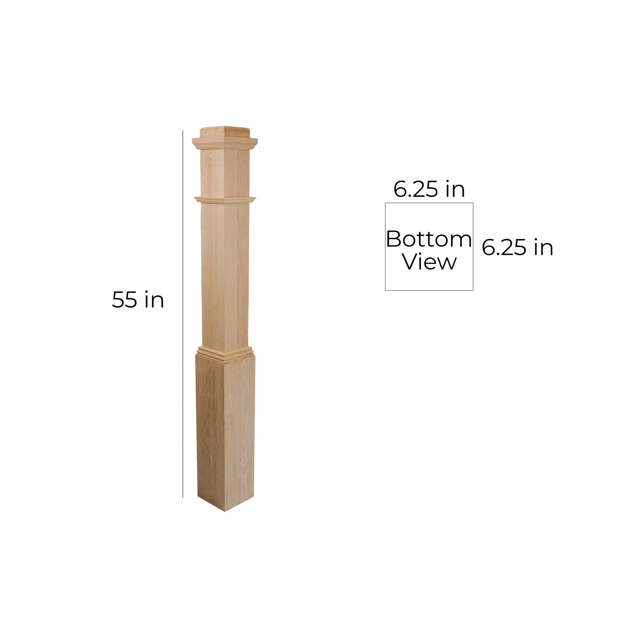 bingltd - 6.25" Unfinished Red Oak Fluted Box Newel Post (SP4091-RO-UNF)