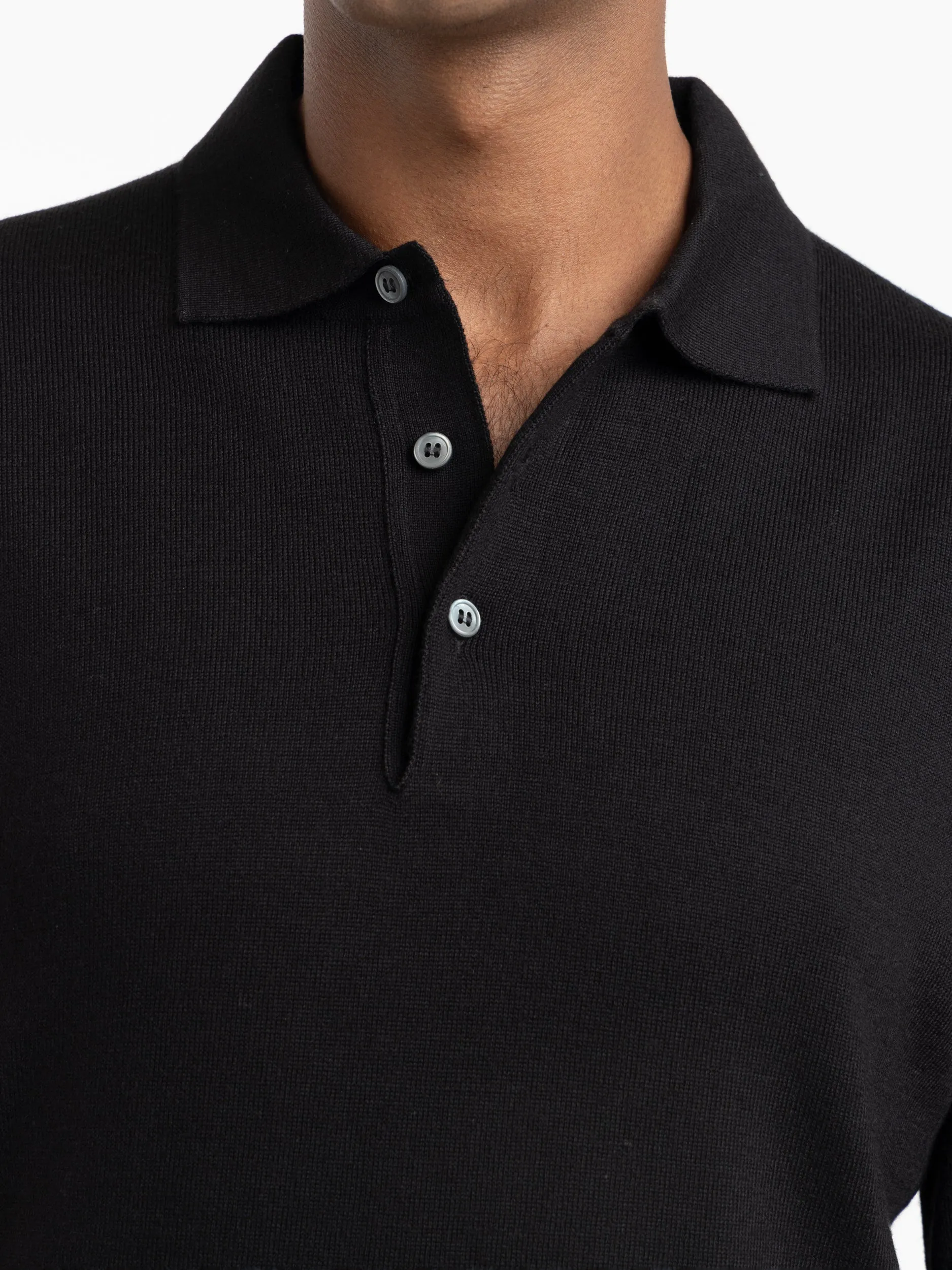 Black Extra Fine Merino Wool Polo Shirt