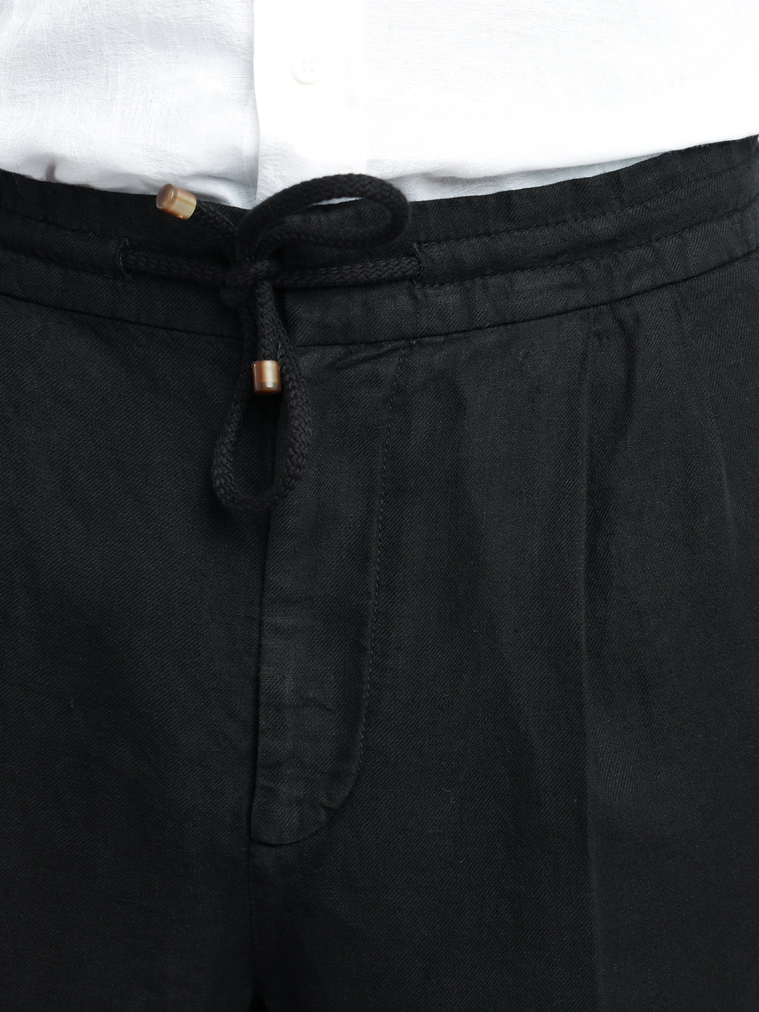 Black Garment-Dyed Leisure Fit Linen Gabardine Trousers