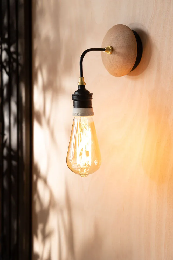 Black Metal & Wood Wall Light