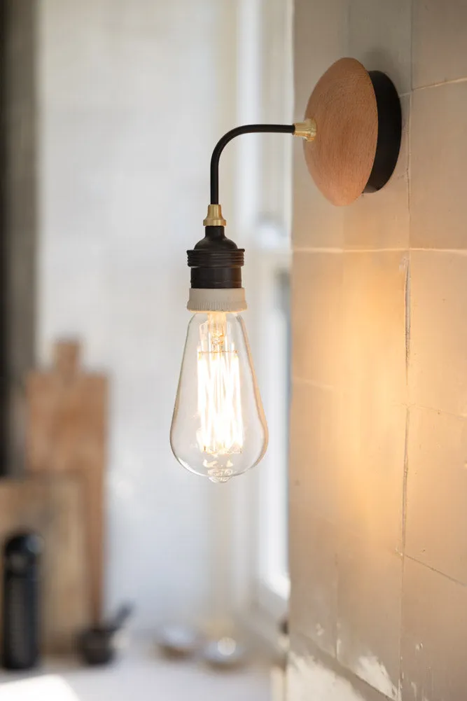 Black Metal & Wood Wall Light