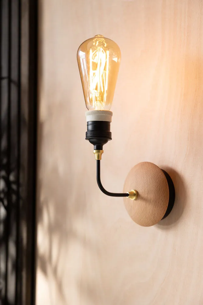 Black Metal & Wood Wall Light