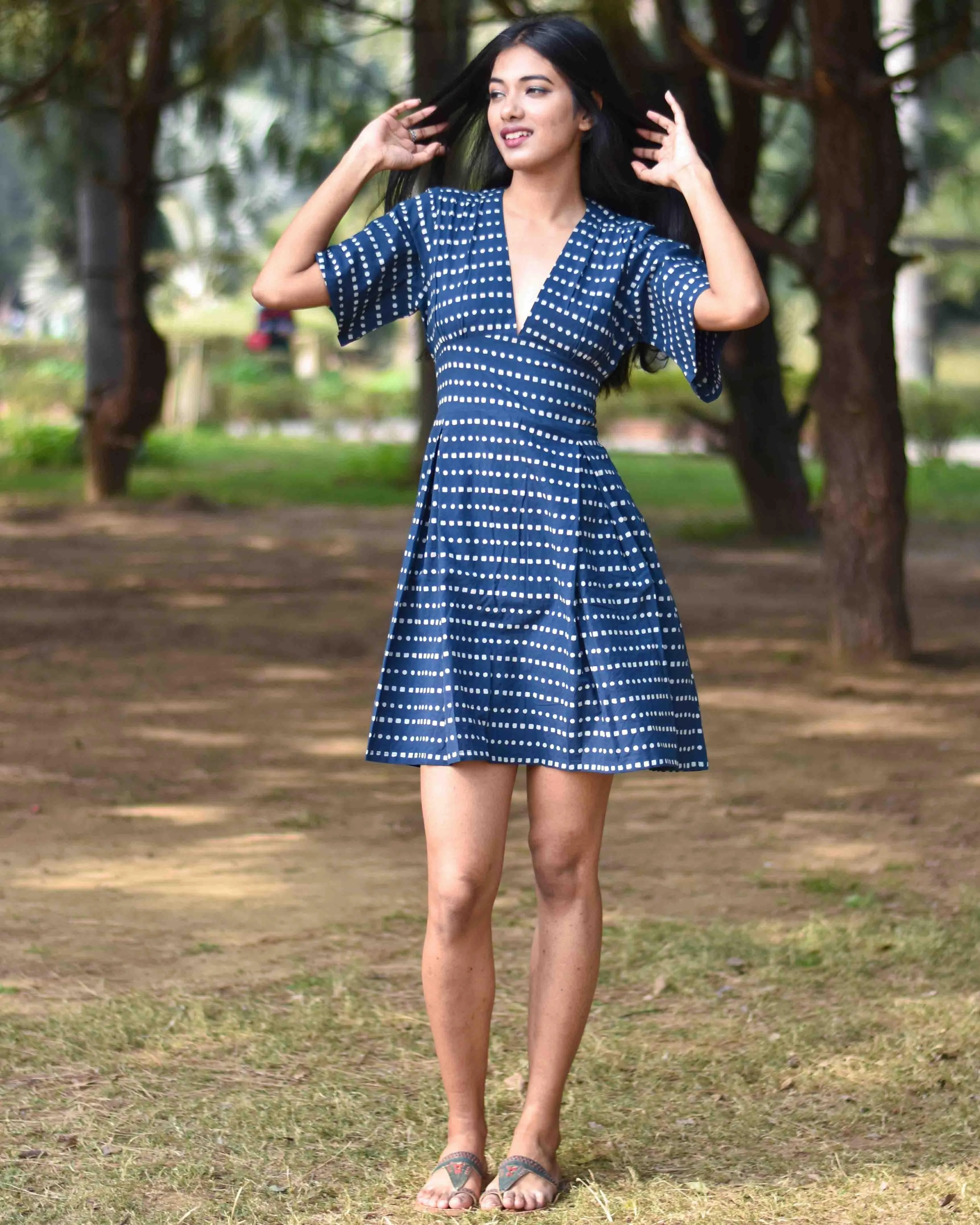 Blue Blockprinted Shift Dress - Nupur