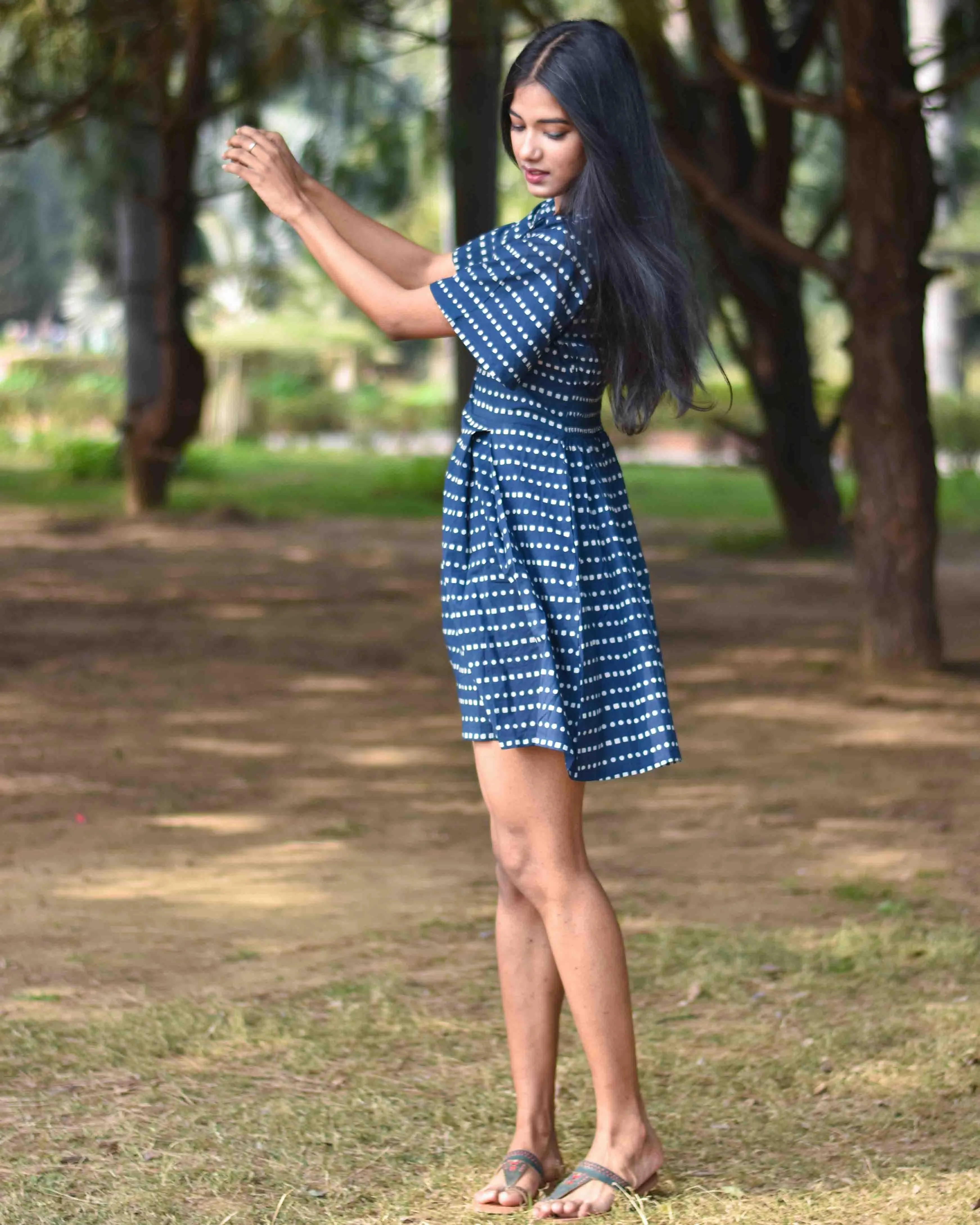 Blue Blockprinted Shift Dress - Nupur