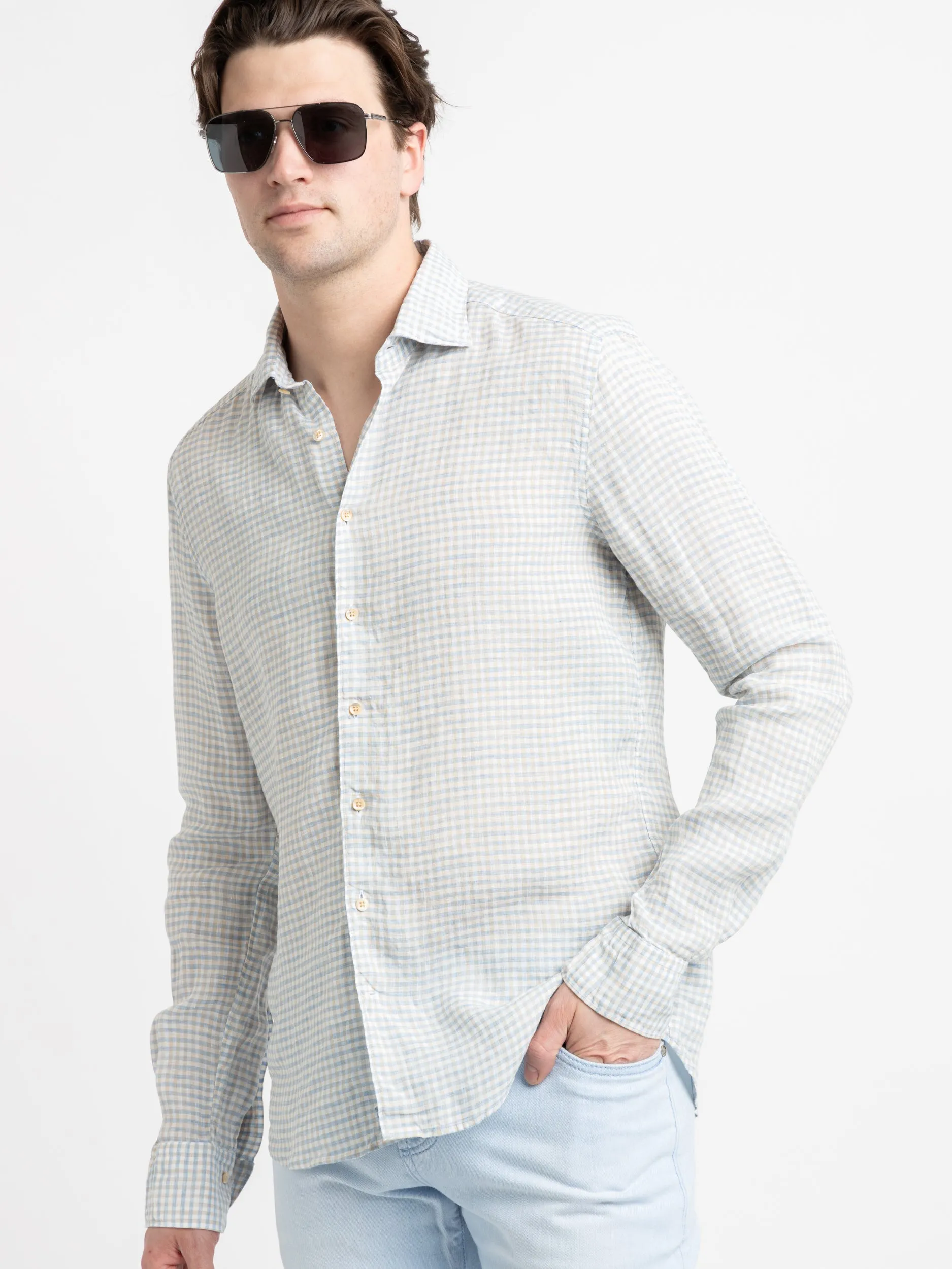 Blue Checked Linen Shirt