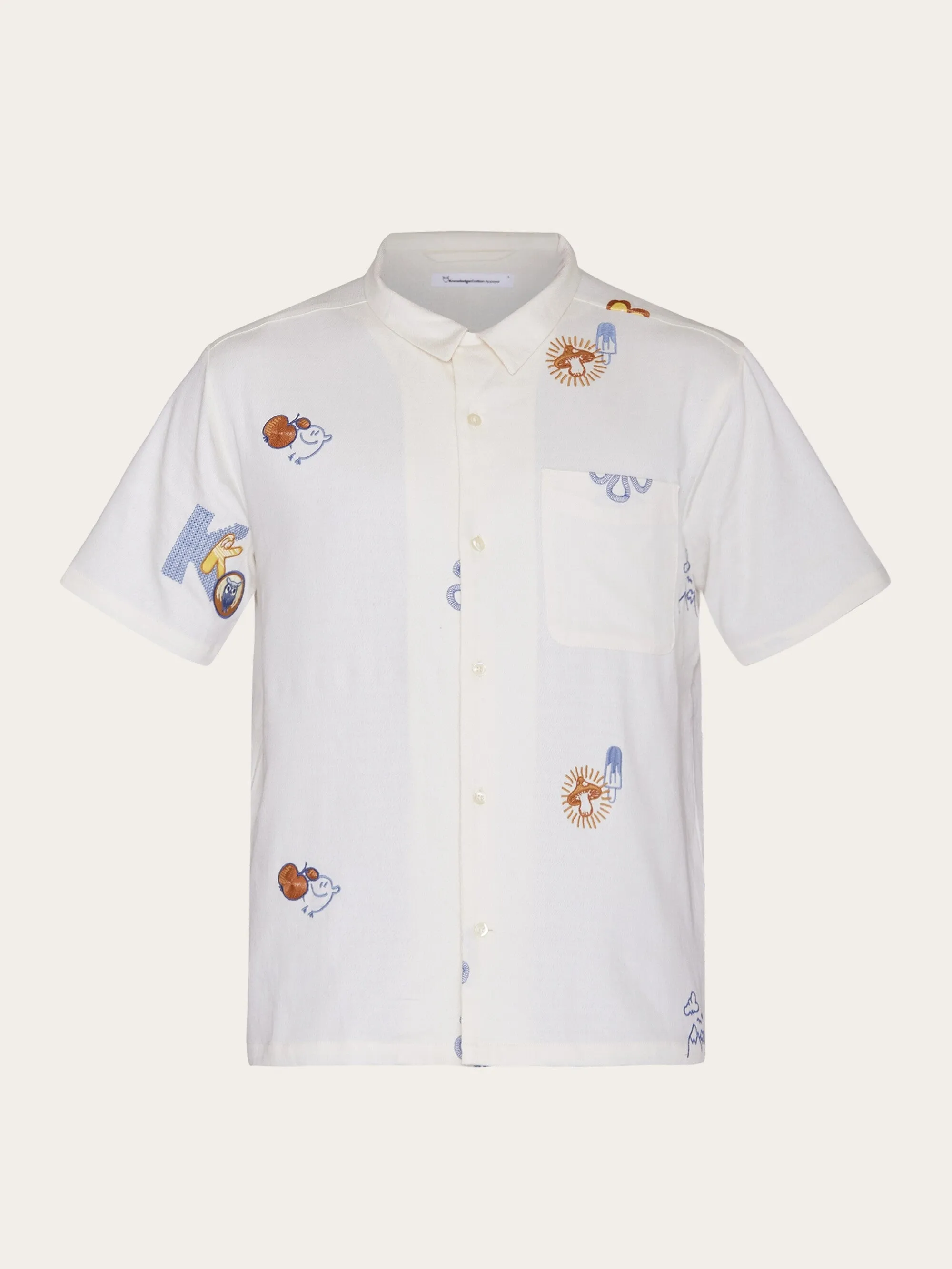 Box fit short sleeve shirt with embroidery - GOTS/Vegan - Egret