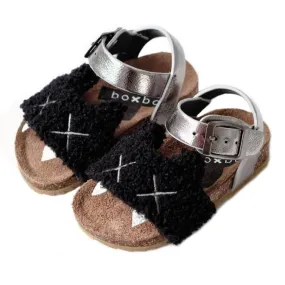 Boxbo Girl's Canine Cork Sandal, Black/Silver