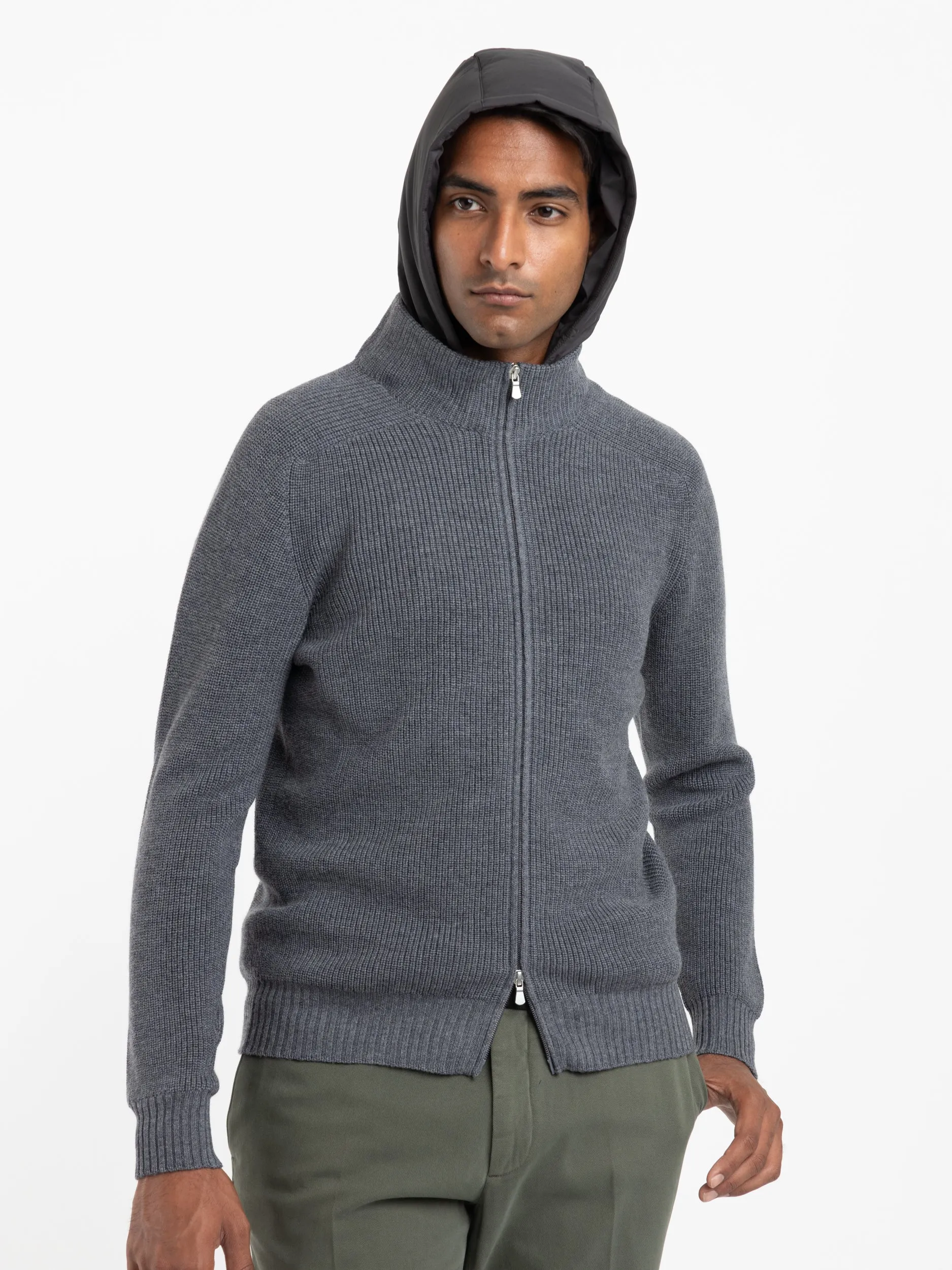 Charcoal Grey Rain Wool Detachable Hooded Sweater