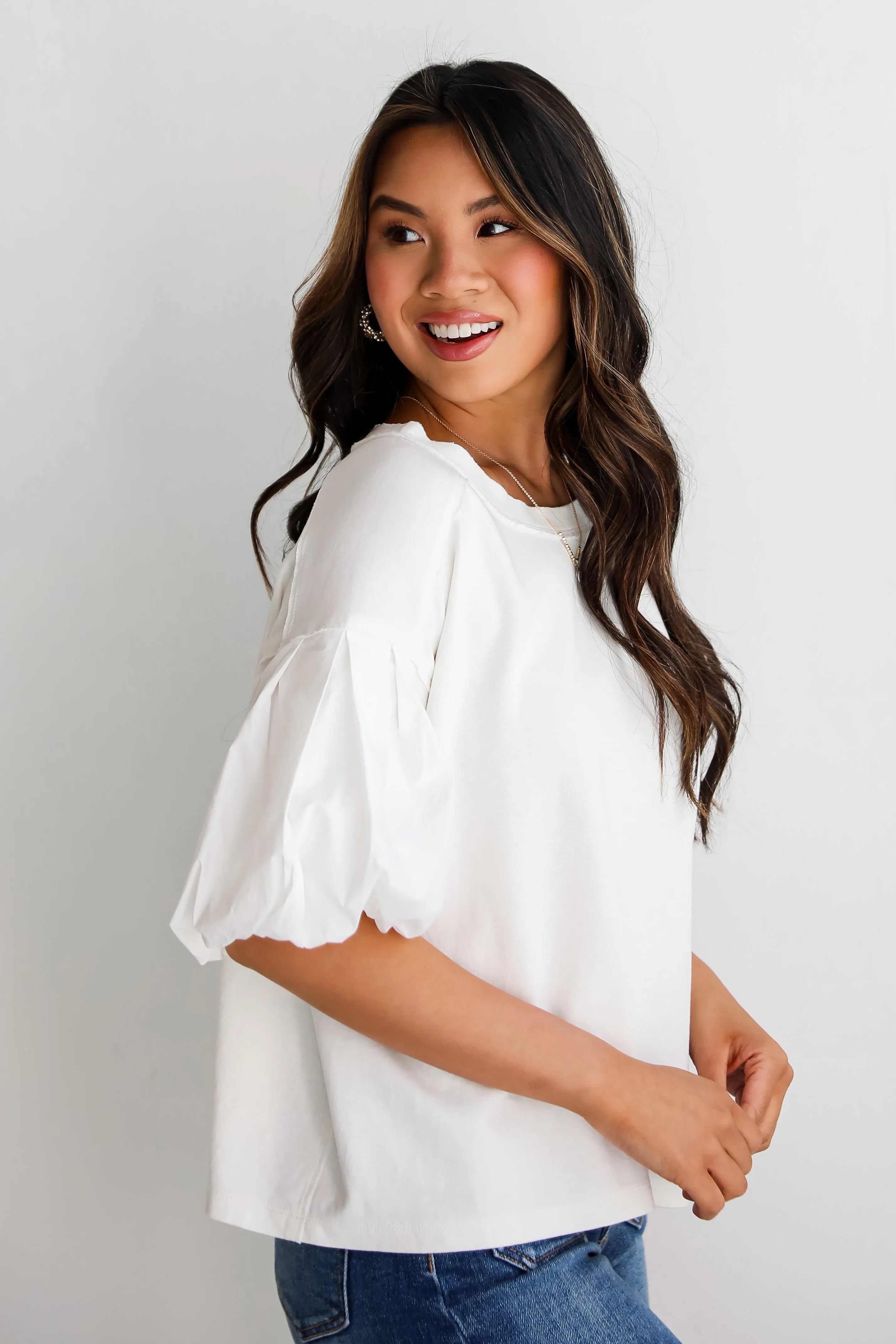 Charmingly Sweet Contrast Puff Sleeve Top