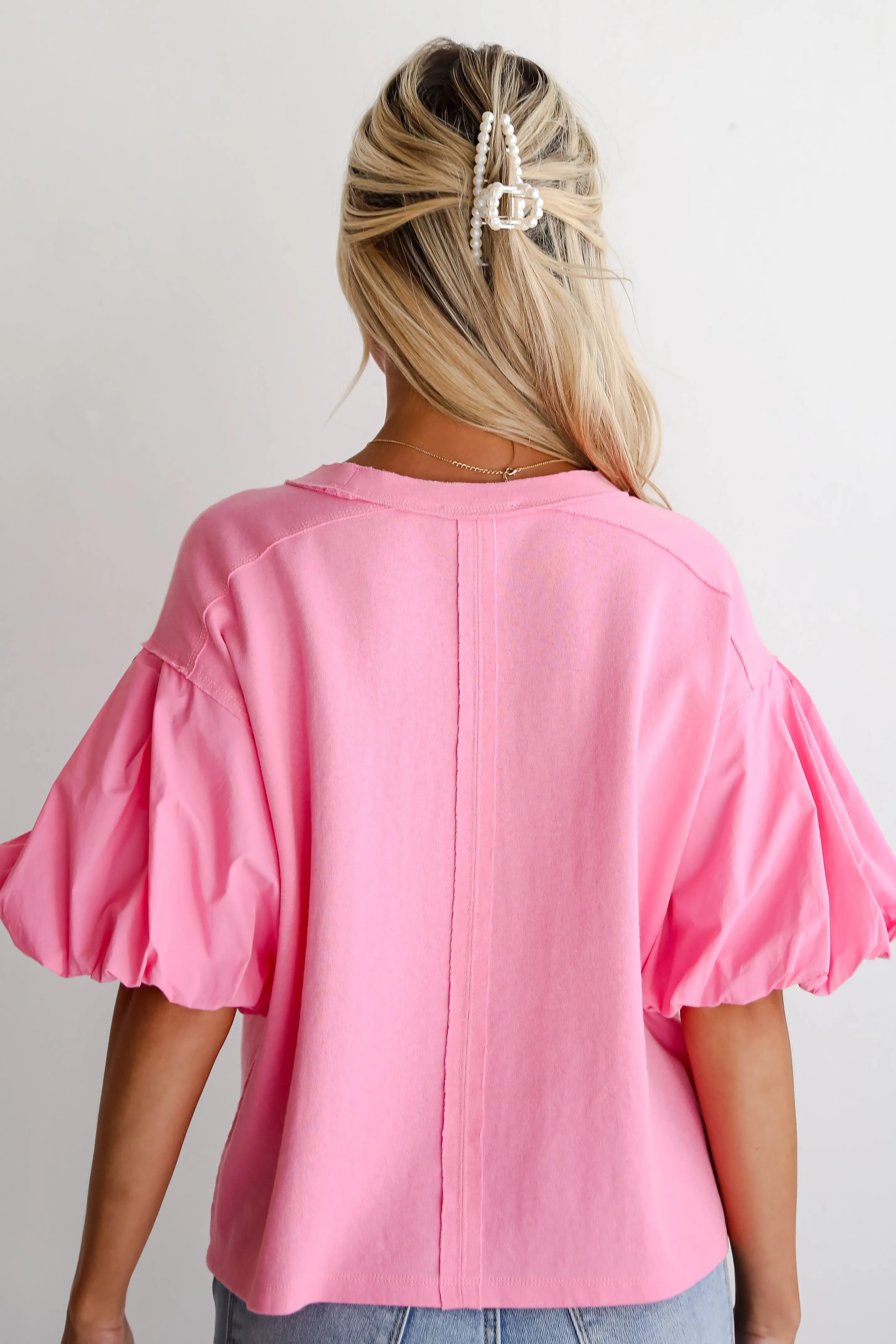 Charmingly Sweet Contrast Puff Sleeve Top