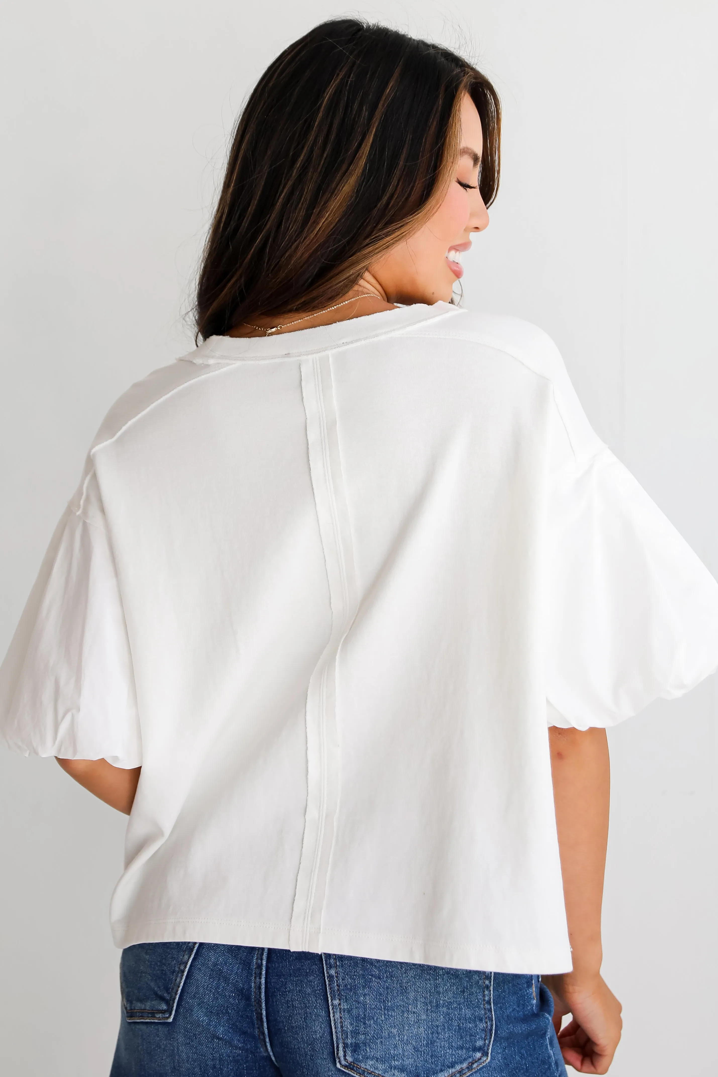 Charmingly Sweet Contrast Puff Sleeve Top