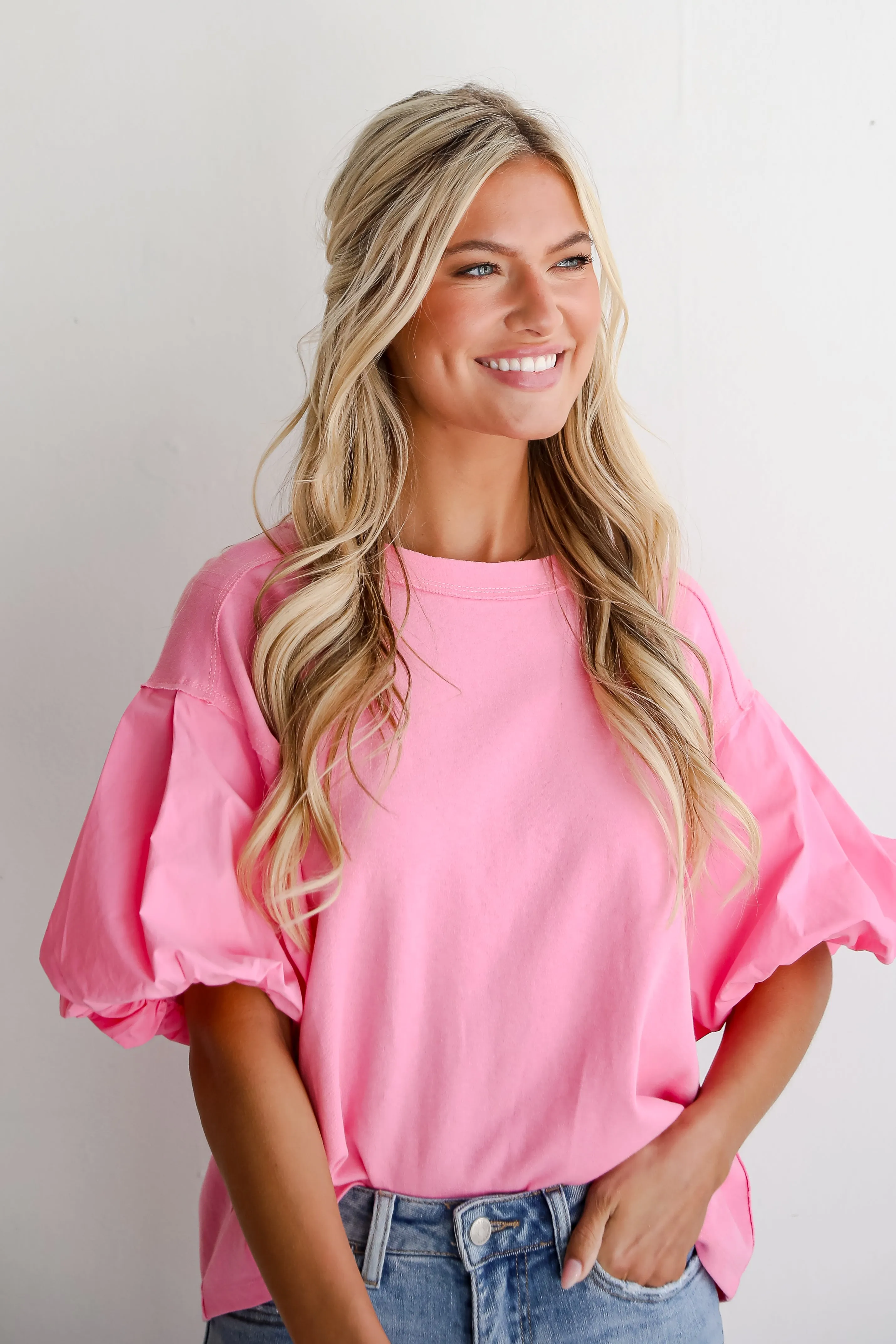 Charmingly Sweet Contrast Puff Sleeve Top