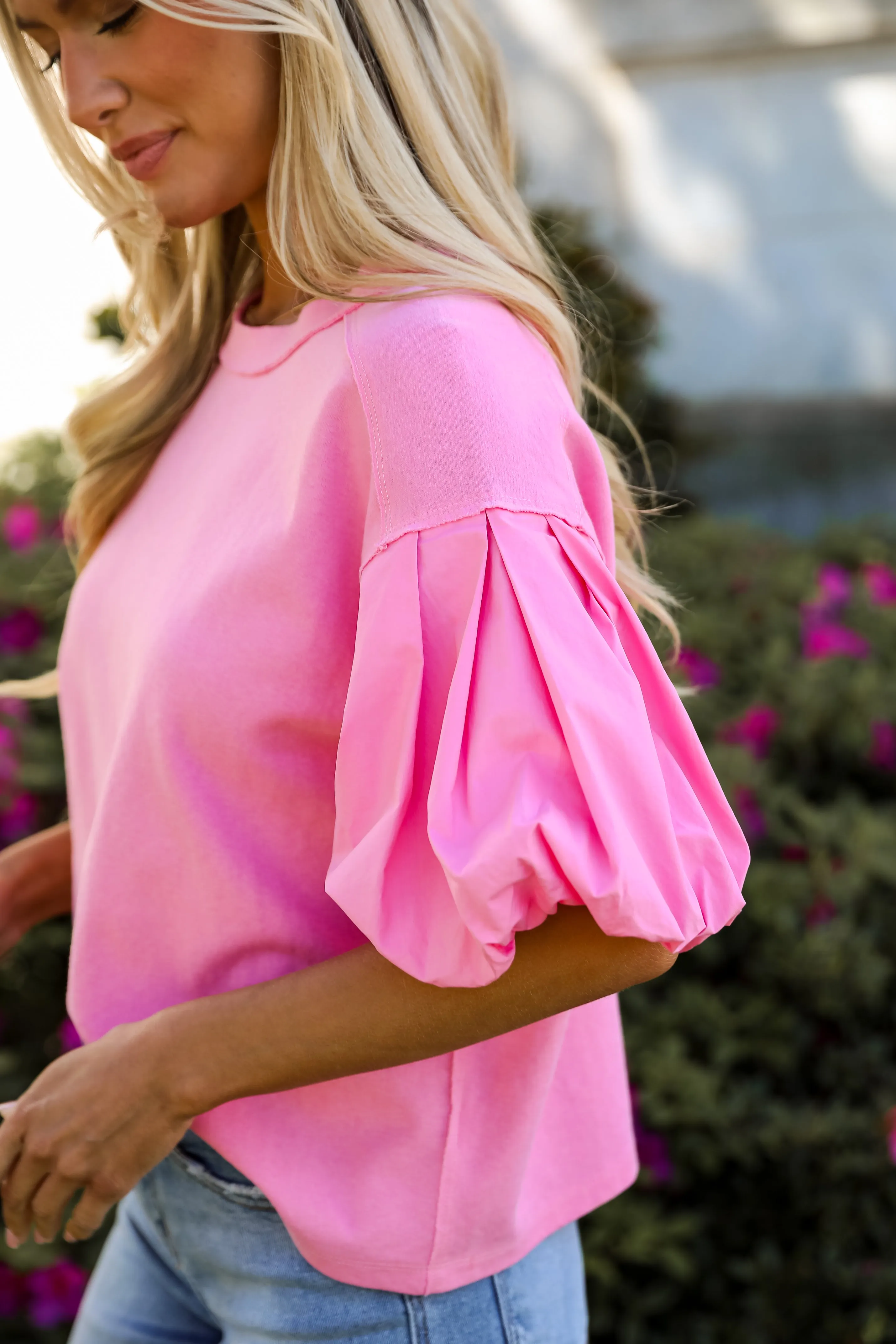 Charmingly Sweet Contrast Puff Sleeve Top