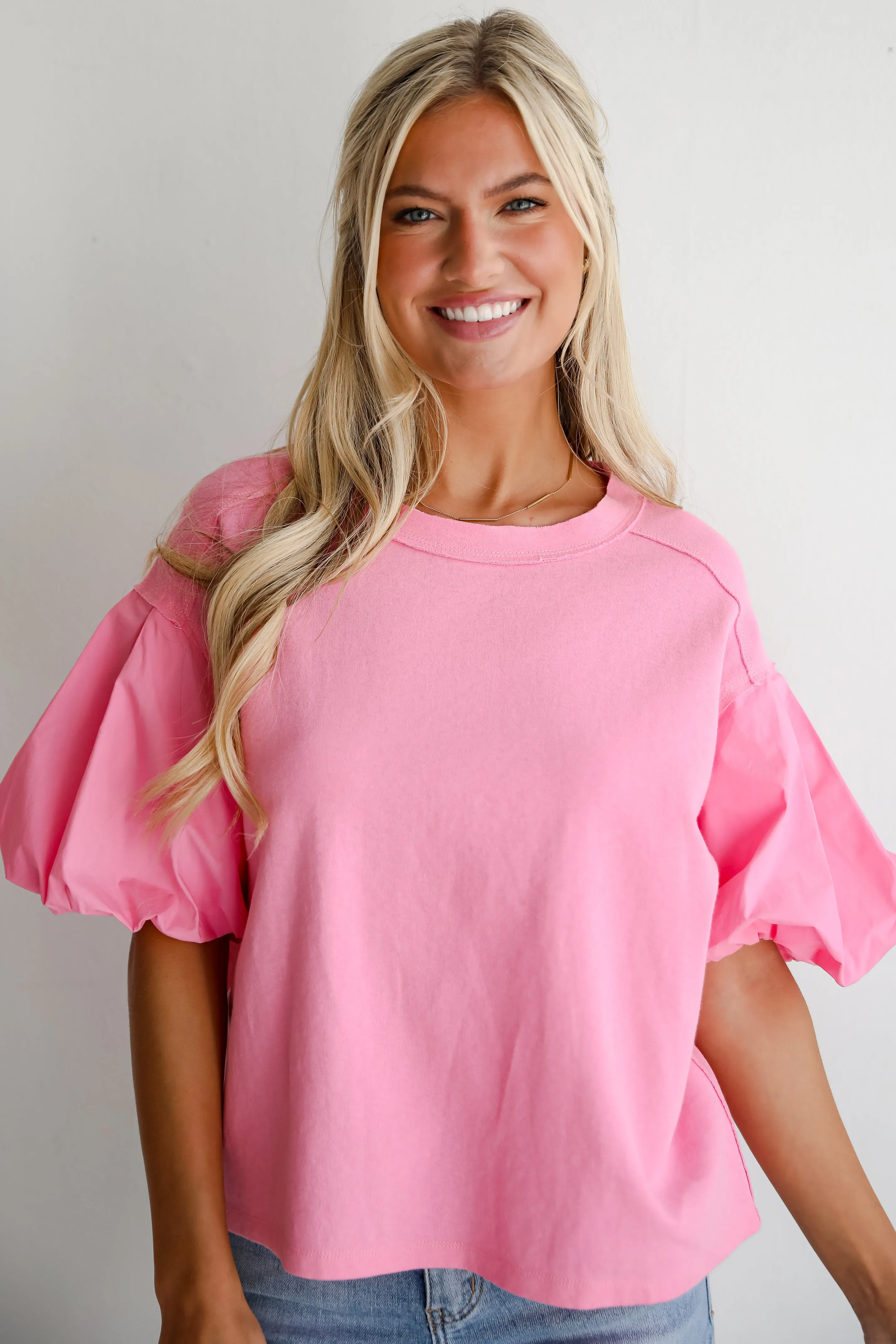 Charmingly Sweet Contrast Puff Sleeve Top