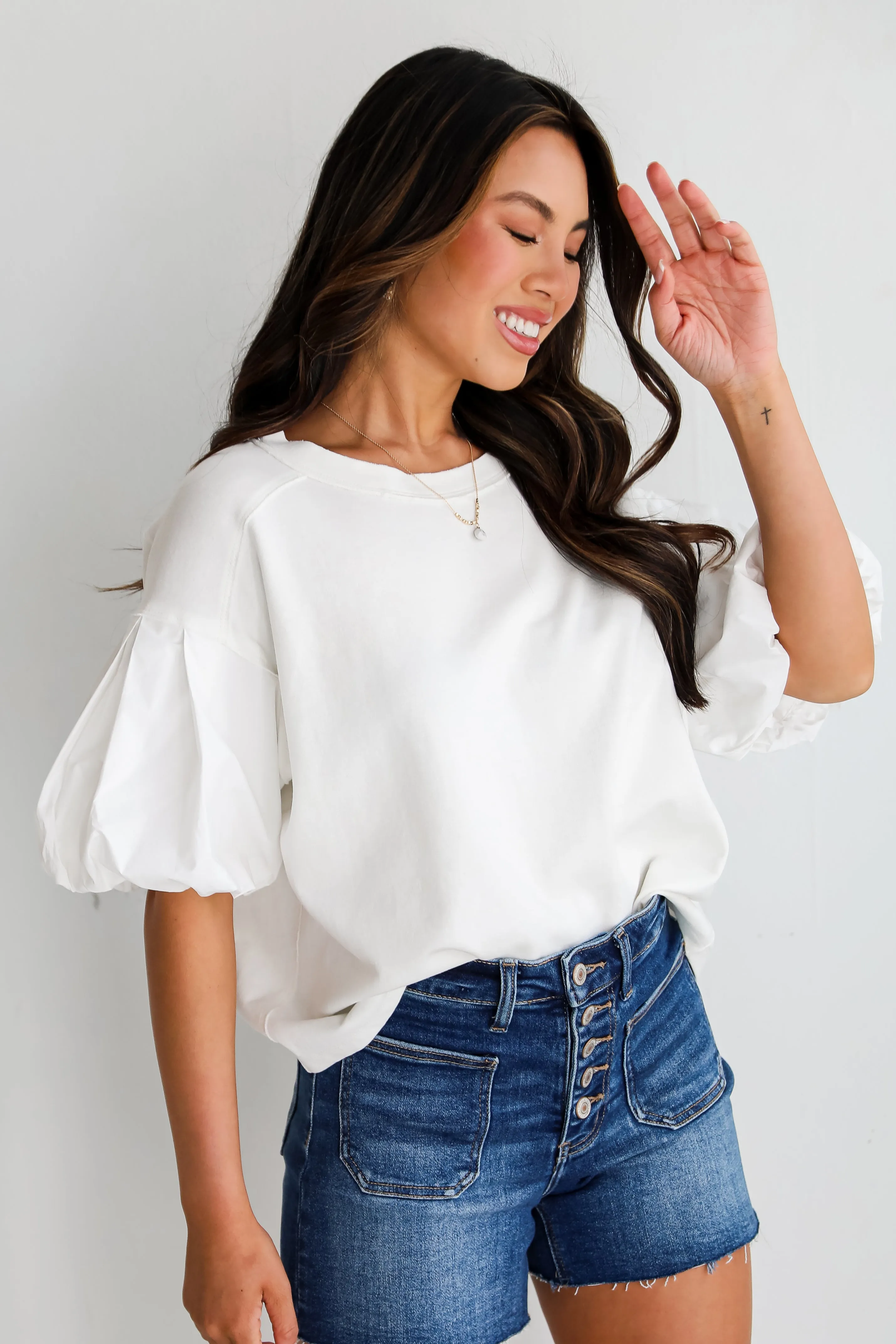 Charmingly Sweet Contrast Puff Sleeve Top