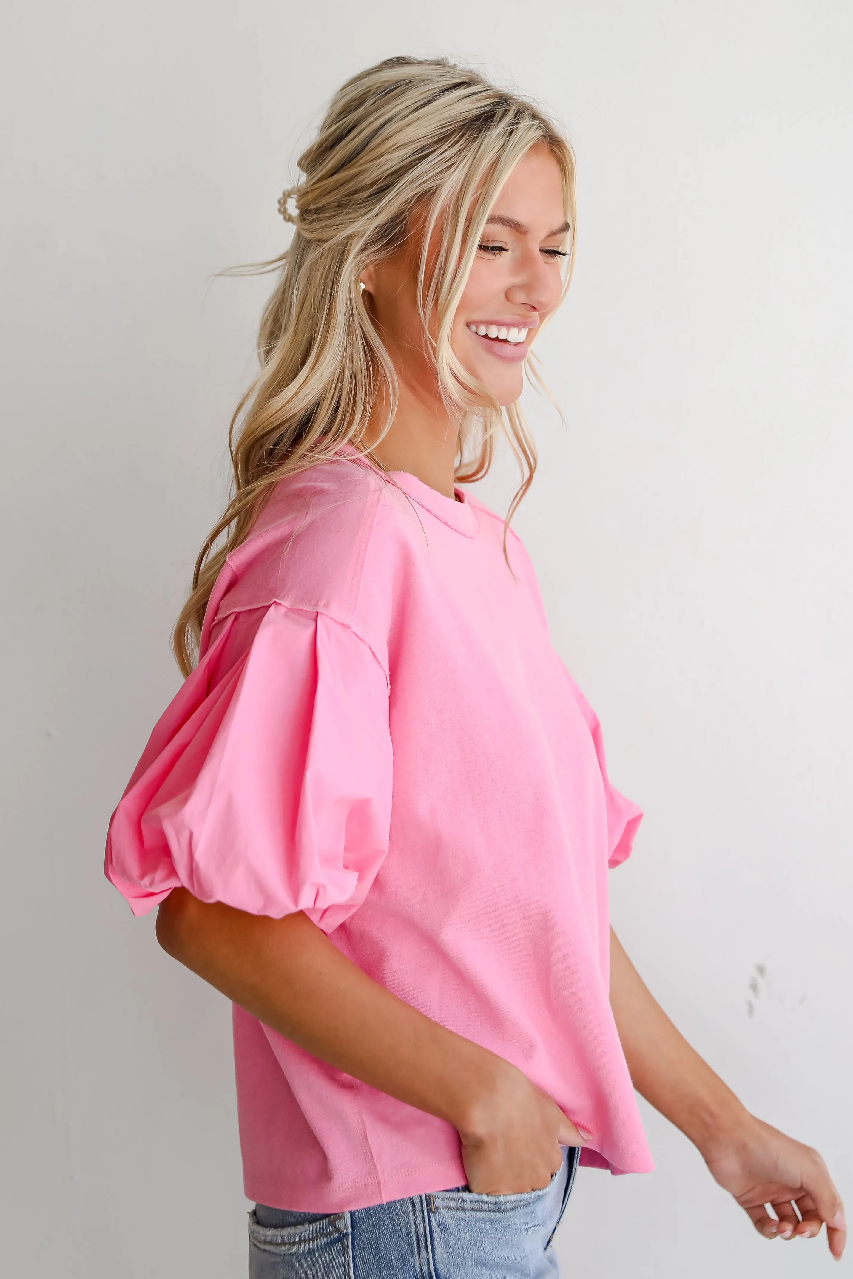 Charmingly Sweet Contrast Puff Sleeve Top