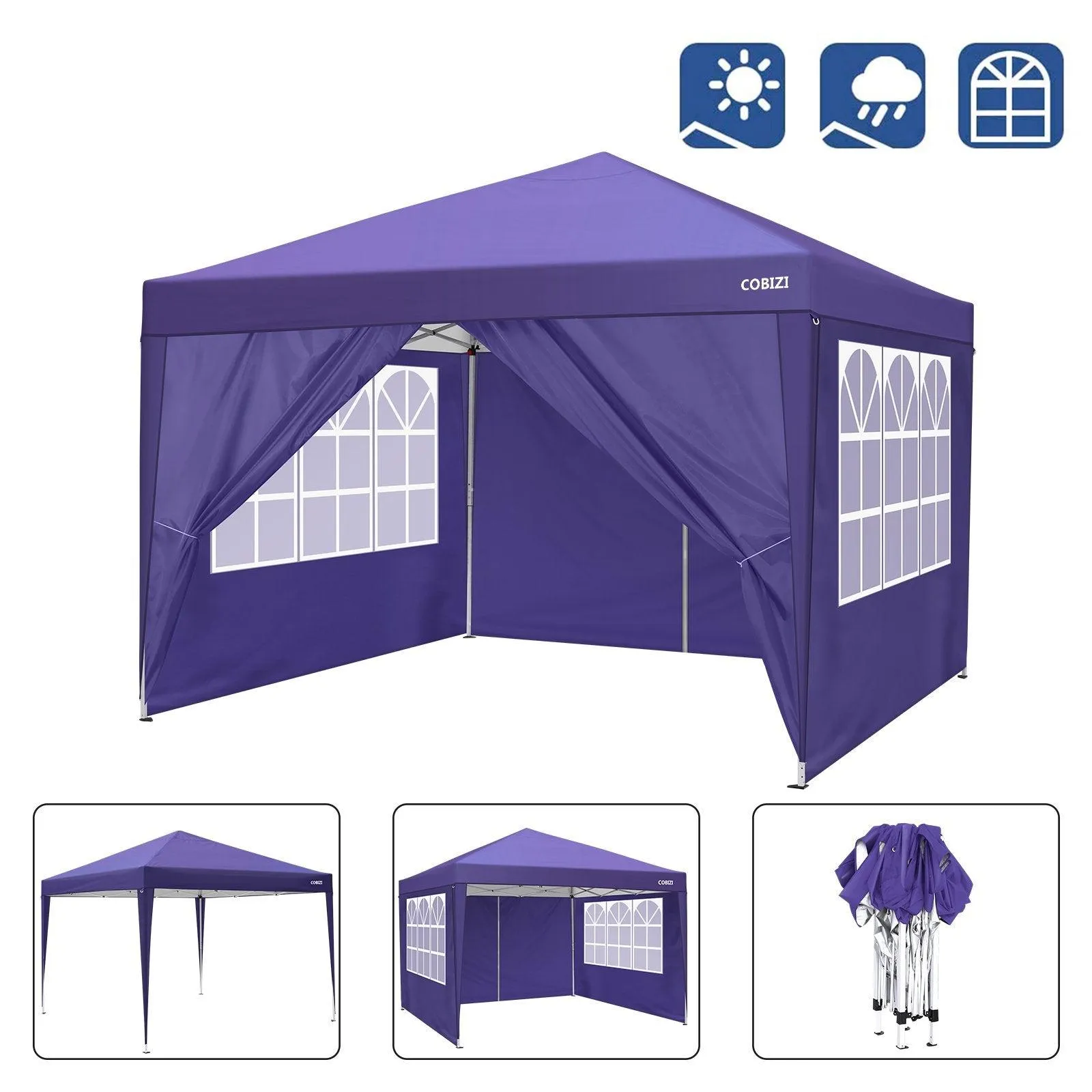 COBIZI Pop Up Canopy Gazebo Shade Party Tent 10'x10' with Carry Bag