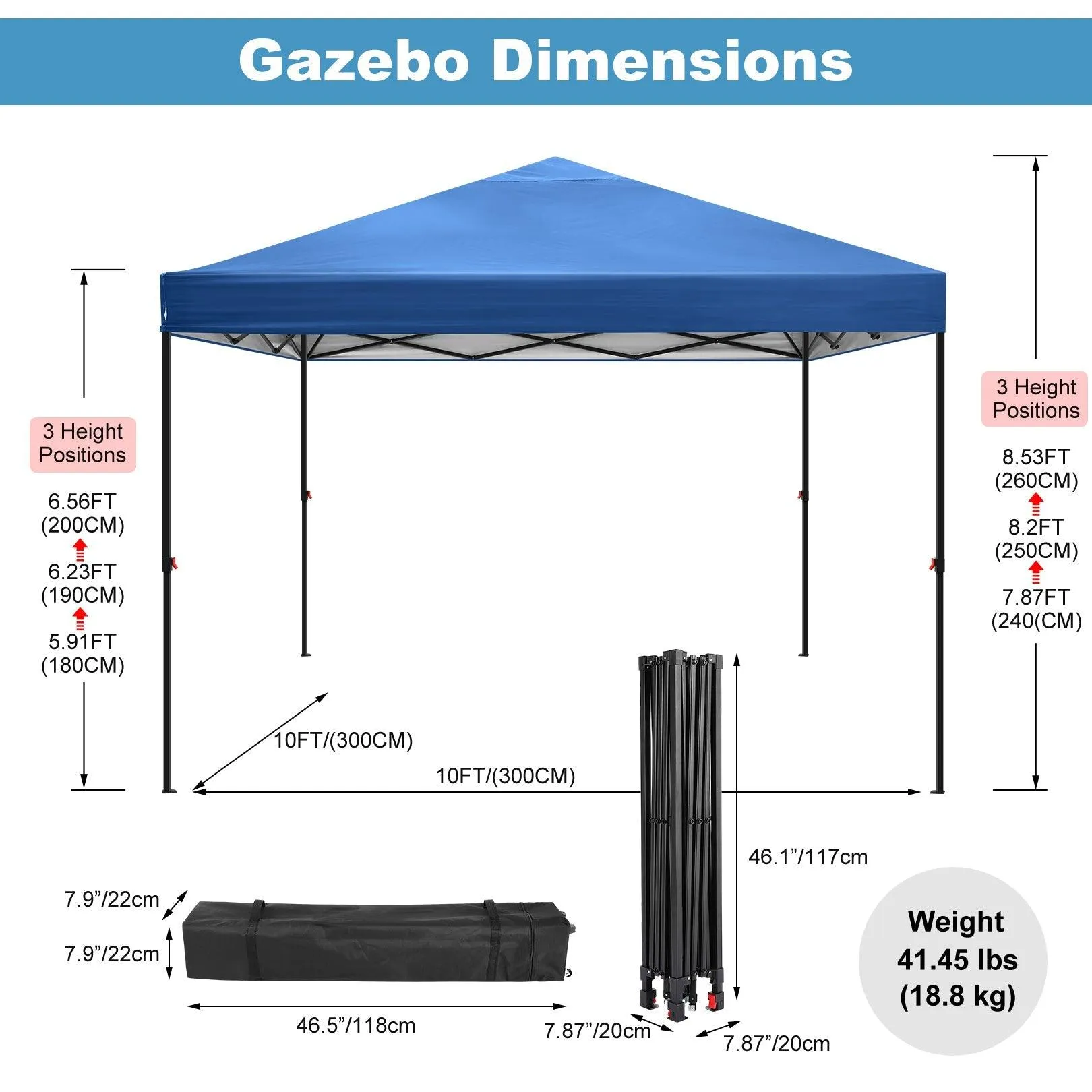 COBIZI Pop Up Canopy Gazebo Shade Party Tent 10'x10' with Carry Bag