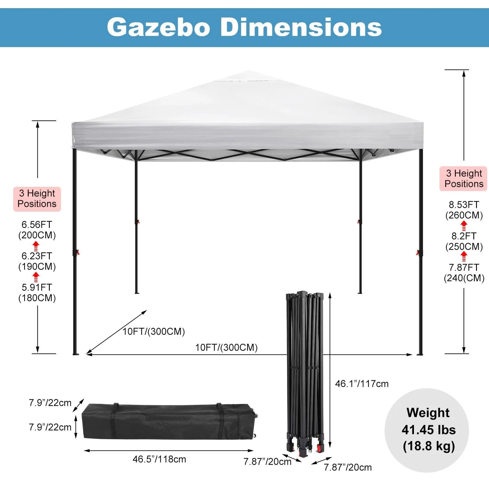 COBIZI Pop Up Canopy Gazebo Shade Party Tent 10'x10' with Carry Bag