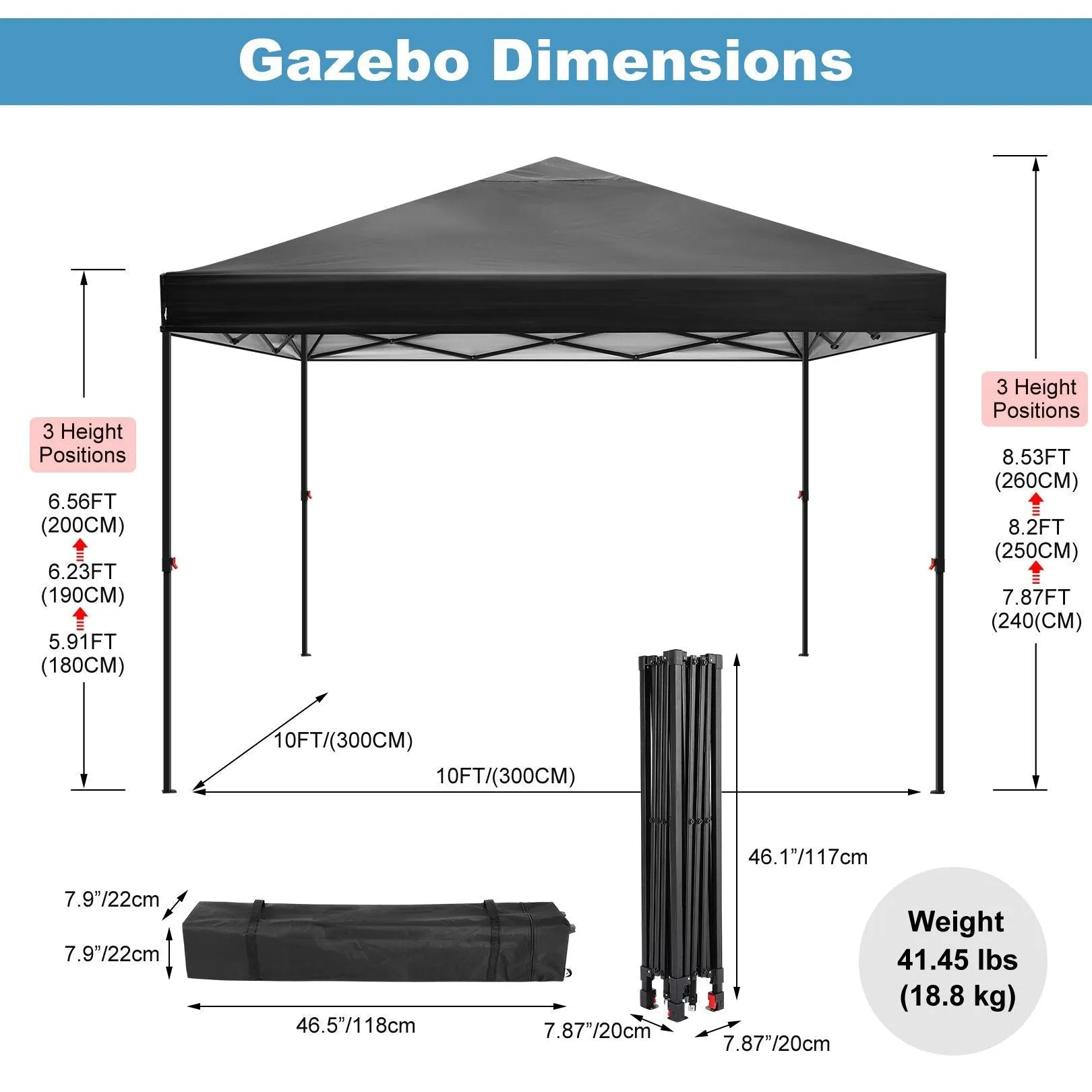 COBIZI Pop Up Canopy Gazebo Shade Party Tent 10'x10' with Carry Bag