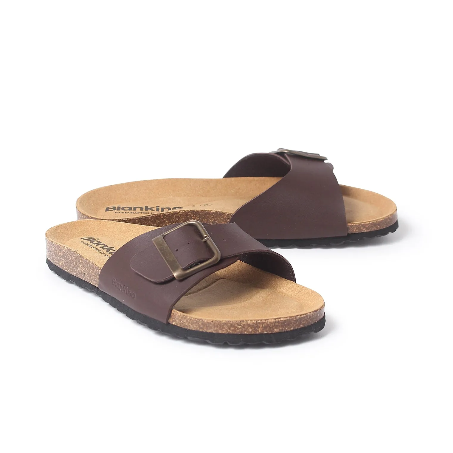 Cordoba Vegan Leather Slide Cork Sandal - Brown