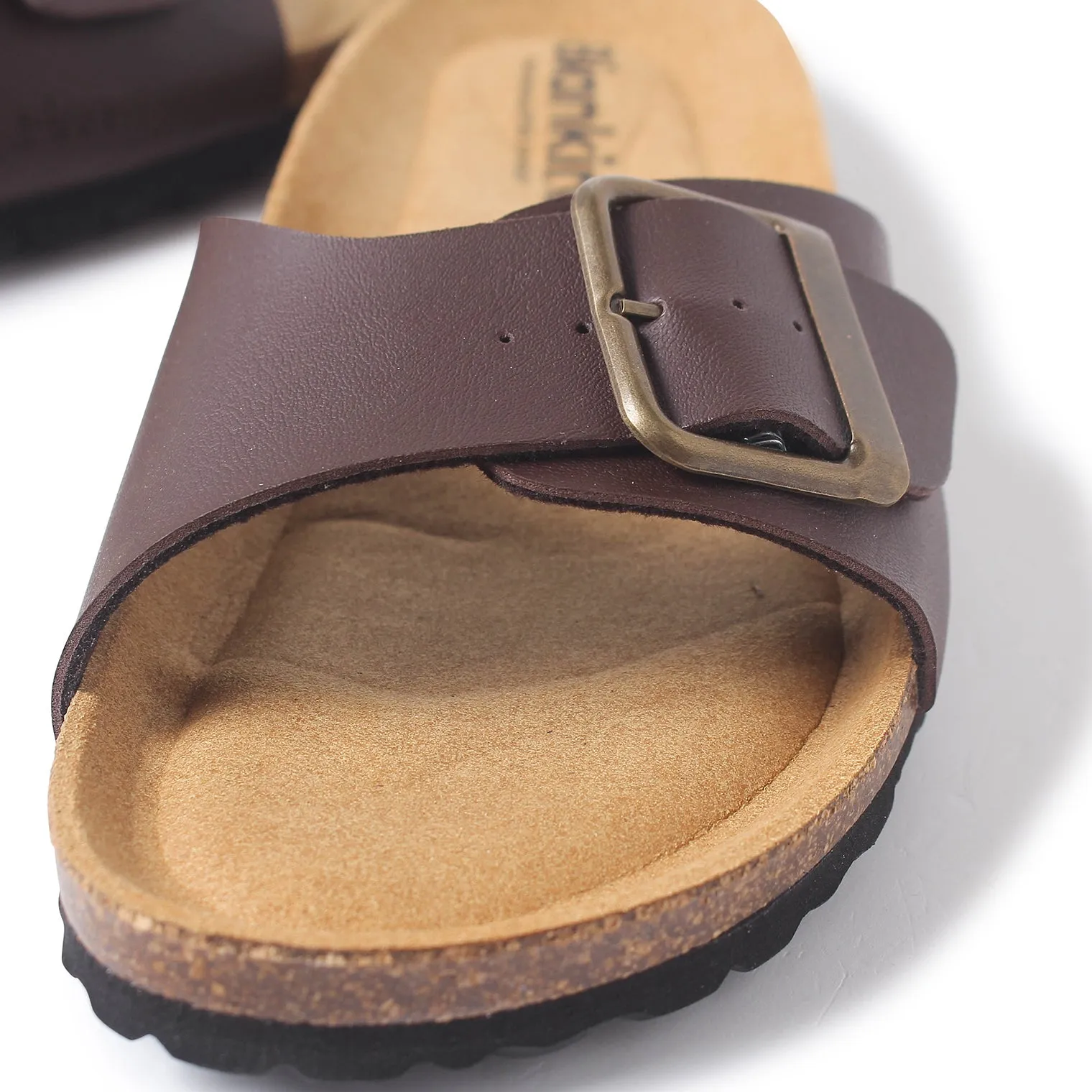 Cordoba Vegan Leather Slide Cork Sandal - Brown