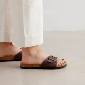 Cordoba Vegan Leather Slide Cork Sandal - Brown