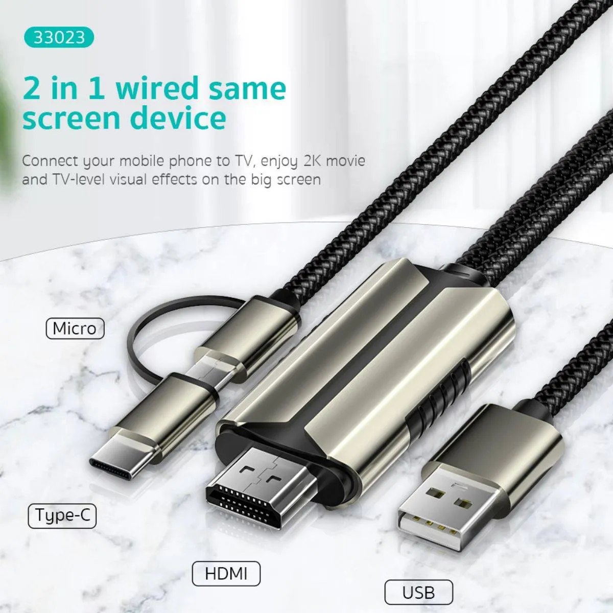 COTECi 2 IN 1 HDMI Cable to Type-C and Micro USB 1080P 2M - 33023