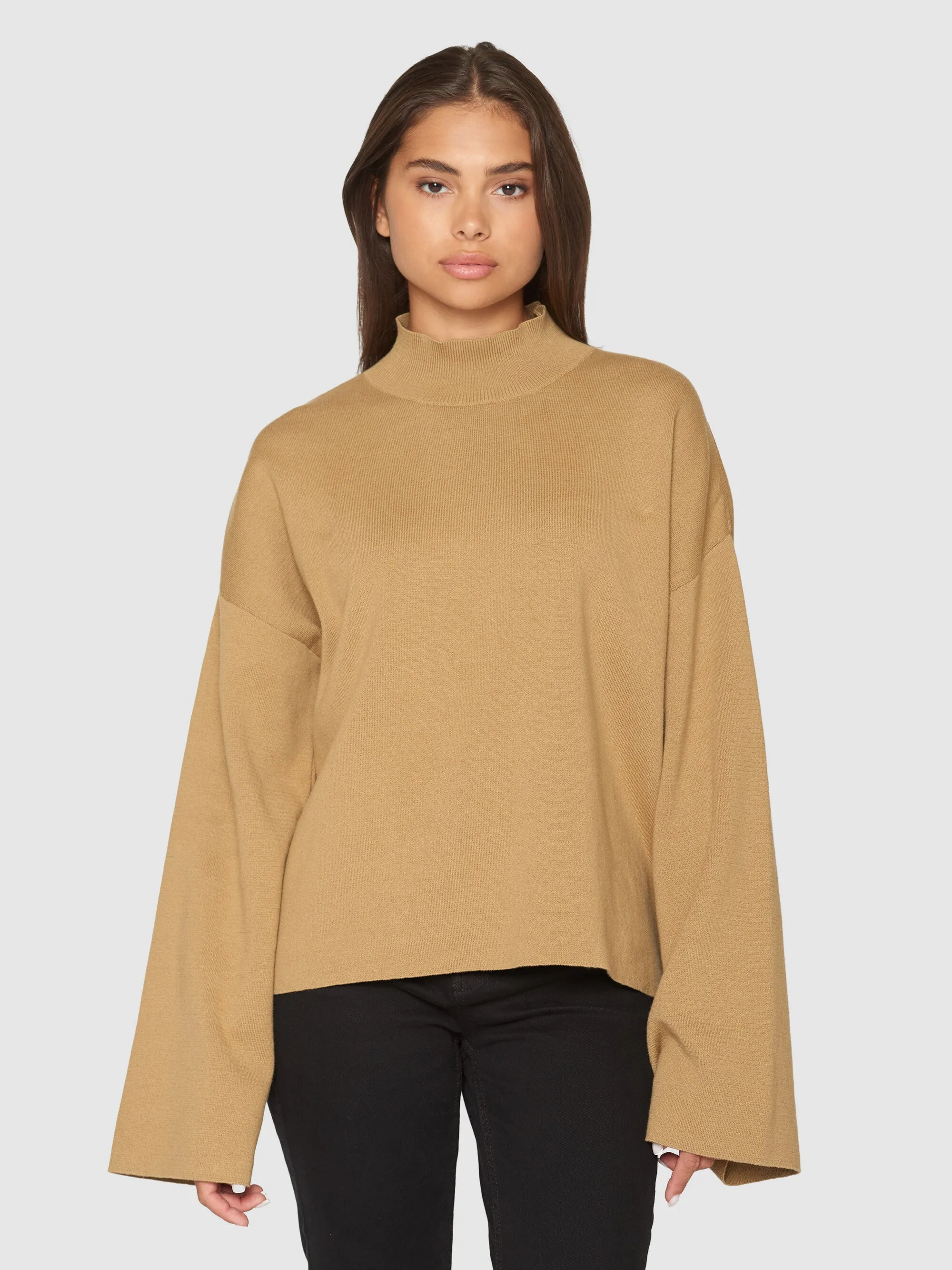 Cotton high neck knit - Kelp melange