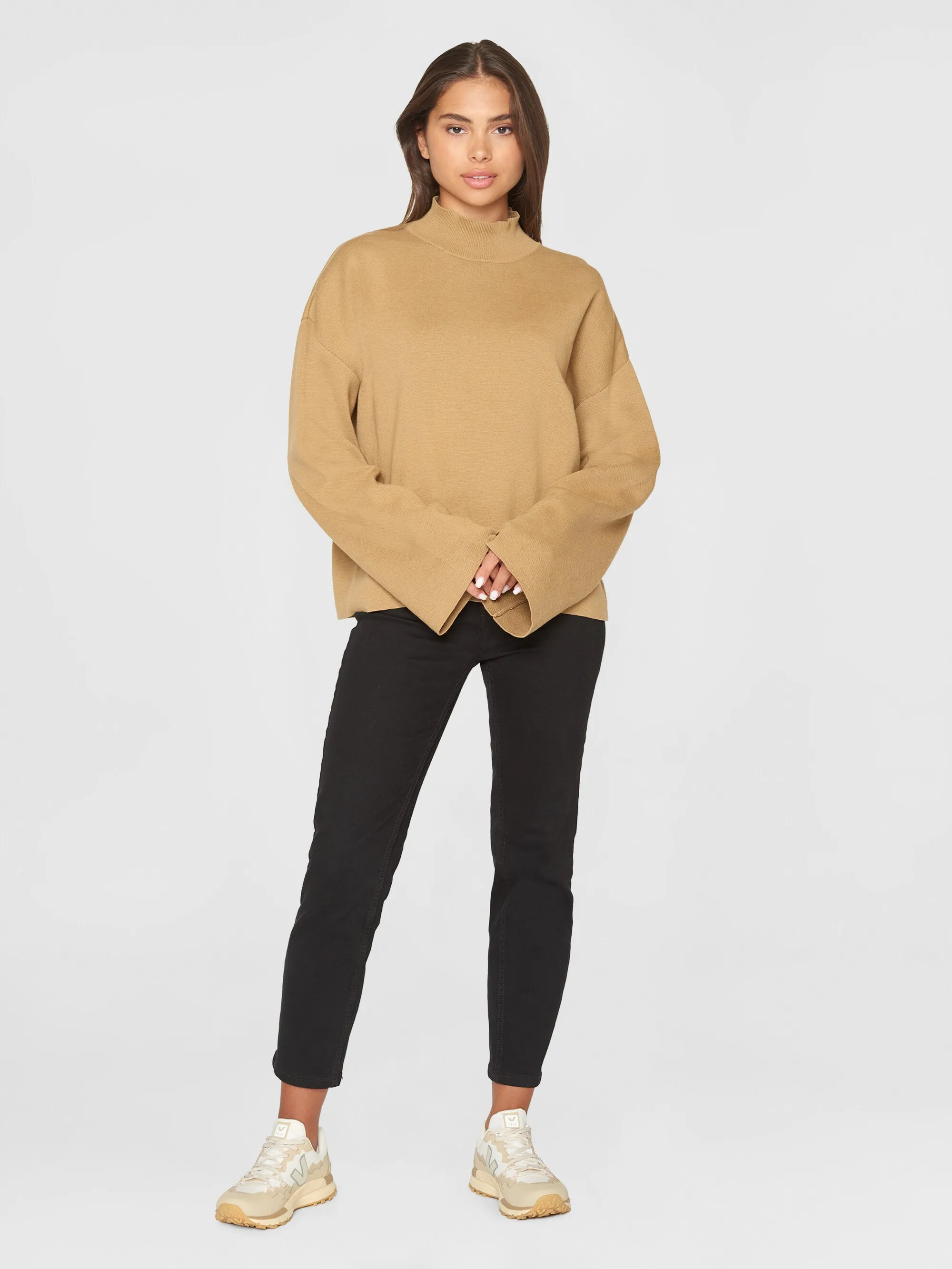 Cotton high neck knit - Kelp melange