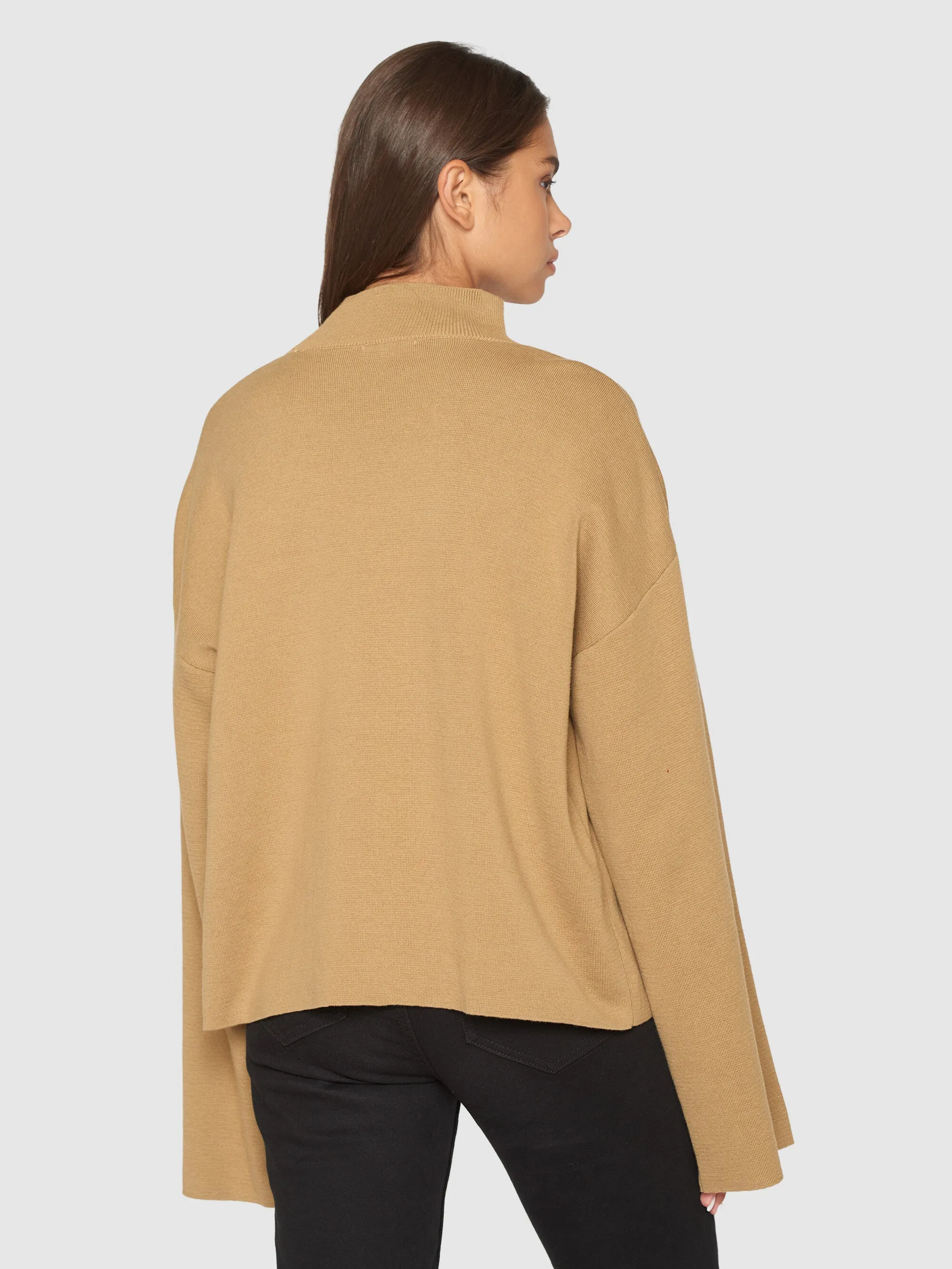 Cotton high neck knit - Kelp melange