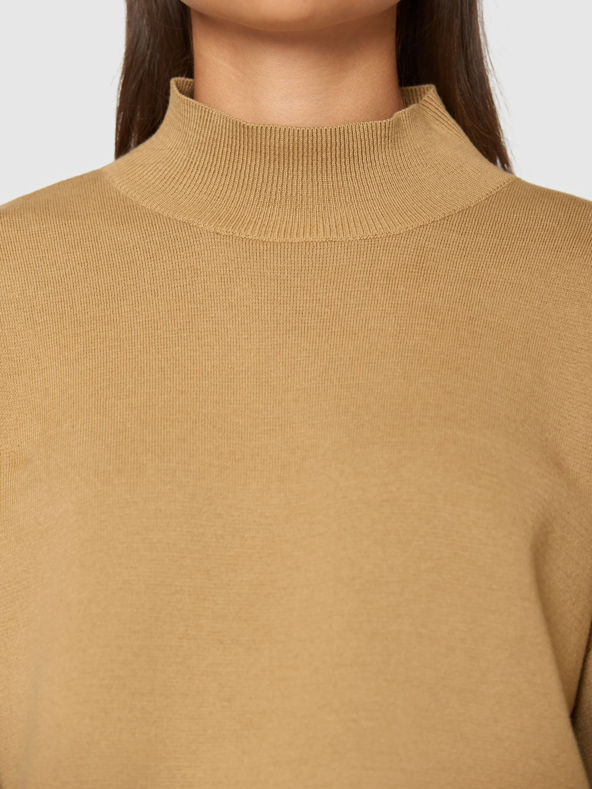 Cotton high neck knit - Kelp melange