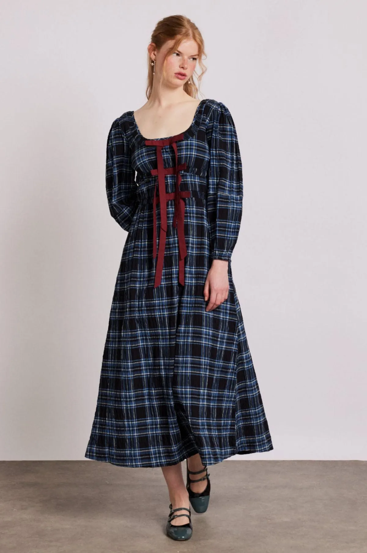 Dakota Midi Dress Blue Check