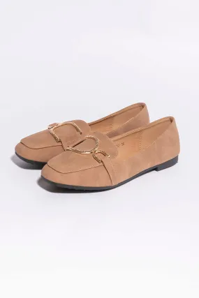 Encrusted Buckle Vegan Suede Flat Shoes