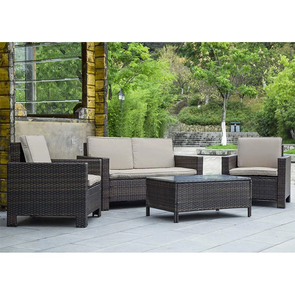 FDW Patio Furniture Set 4pcs Outdoor PE Rattan Wicker Sofa Garden Conversation Set Cushioned with Coffee Table Bistro Sets for Yard,Pool or Backyard